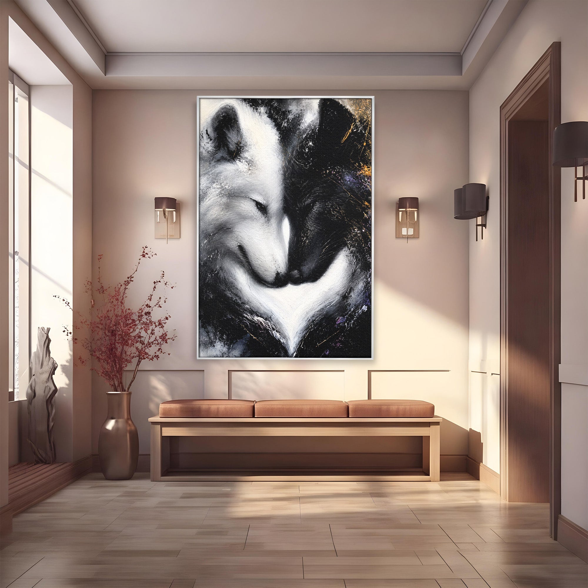 Tablou Canvas Premium LuxCanva® M1637, Lupii Yin Si Yang, Lup, Yin Yang, Abstract, Armonie, Living, Culori Vibrante