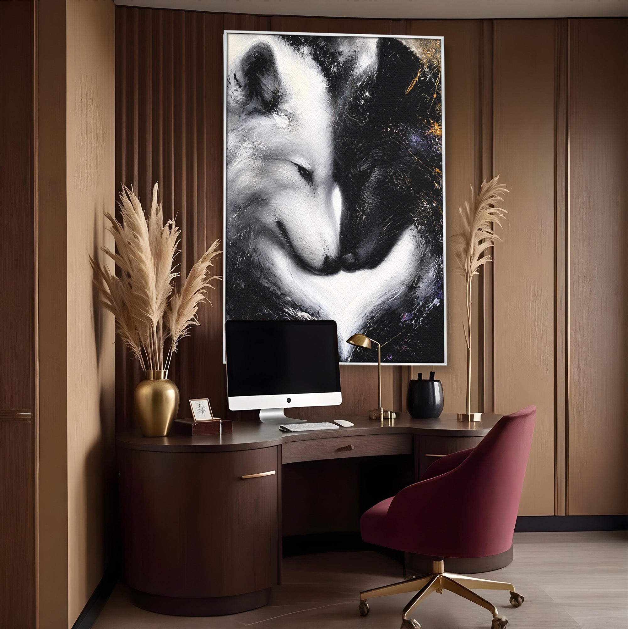 Tablou Canvas Premium LuxCanva® M1637, Lupii Yin Si Yang, Lup, Yin Yang, Abstract, Armonie, Living, Culori Vibrante