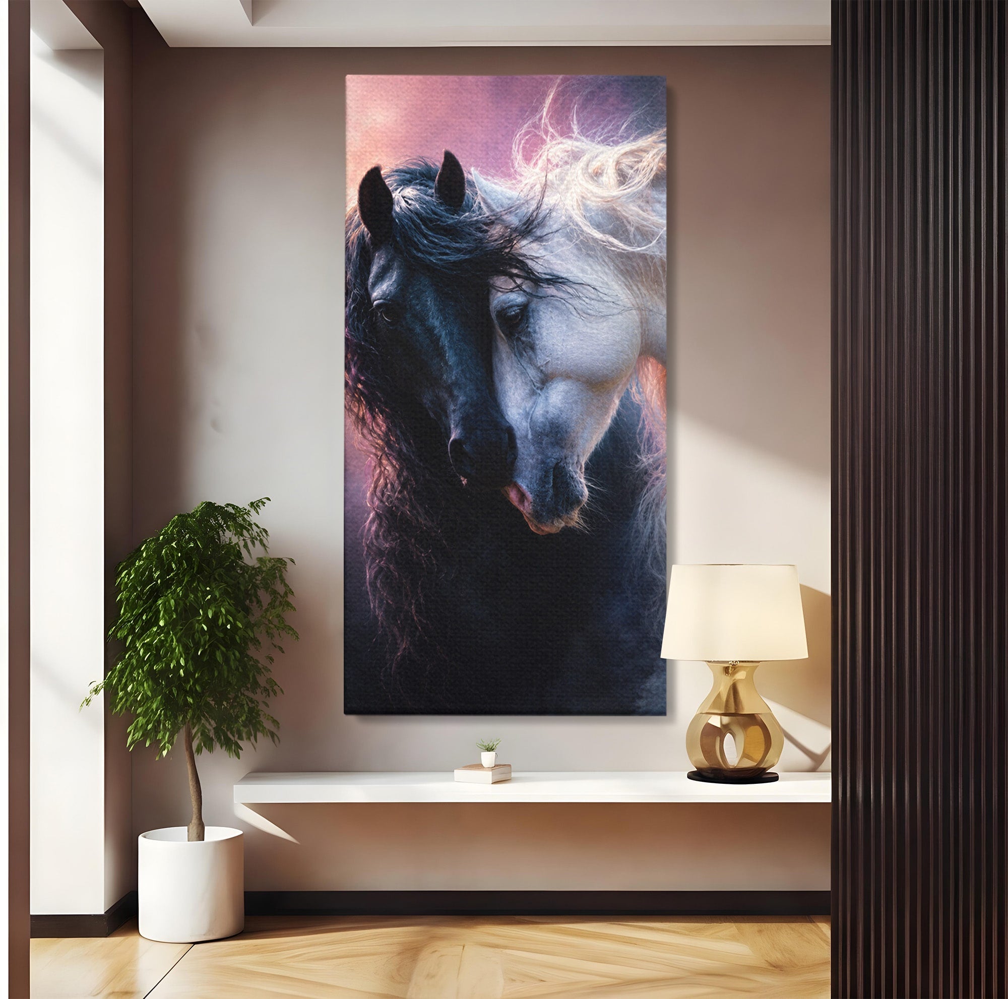 Tablou Canvas Premium LuxCanva® M1639, Cai In Armonie, Cai, Armonie, Eleganta, Animale, Dormitor, Culori Vibrante