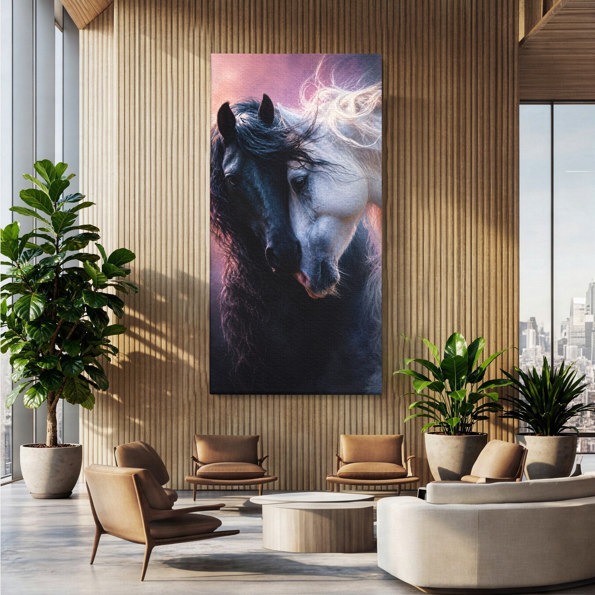 Tablou Canvas Premium LuxCanva® M1639, Cai In Armonie, Cai, Armonie, Eleganta, Animale, Dormitor, Culori Vibrante