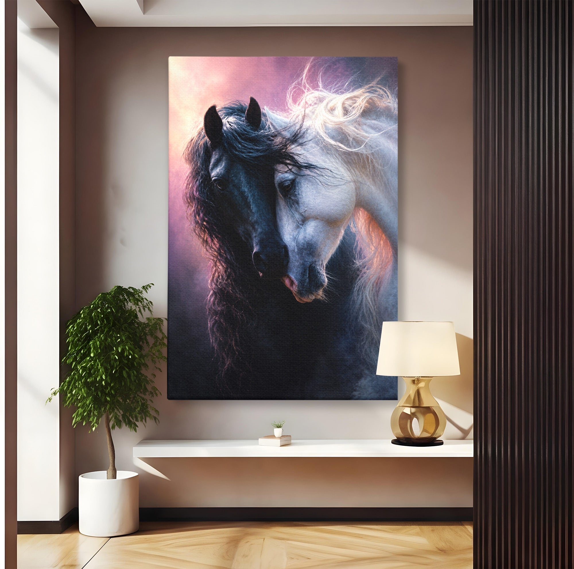 Tablou Canvas Premium LuxCanva® M1639, Cai In Armonie, Cai, Armonie, Eleganta, Animale, Dormitor, Culori Vibrante