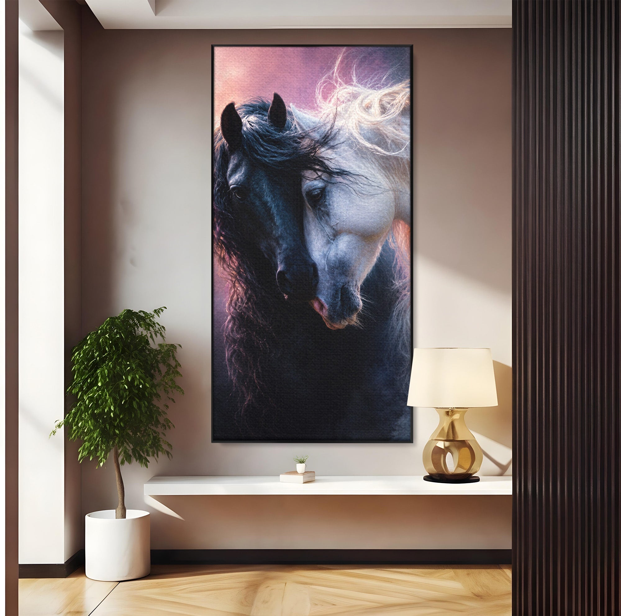 Tablou Canvas Premium LuxCanva® M1639, Cai In Armonie, Cai, Armonie, Eleganta, Animale, Dormitor, Culori Vibrante