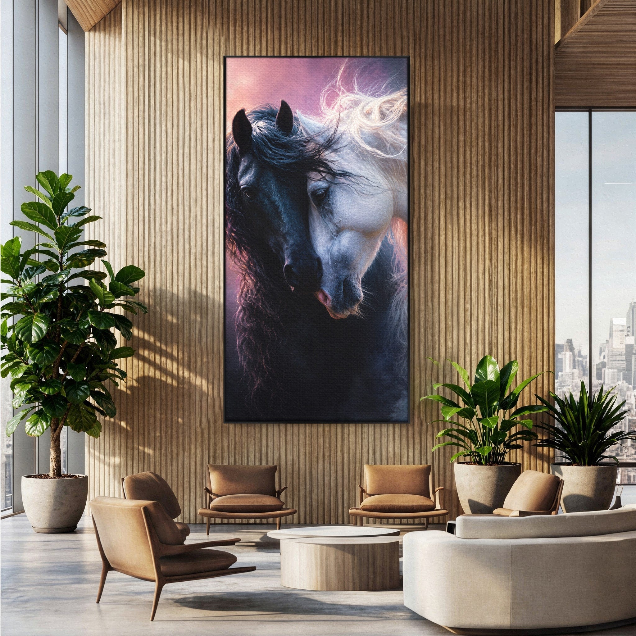 Tablou Canvas Premium LuxCanva® M1639, Cai In Armonie, Cai, Armonie, Eleganta, Animale, Dormitor, Culori Vibrante