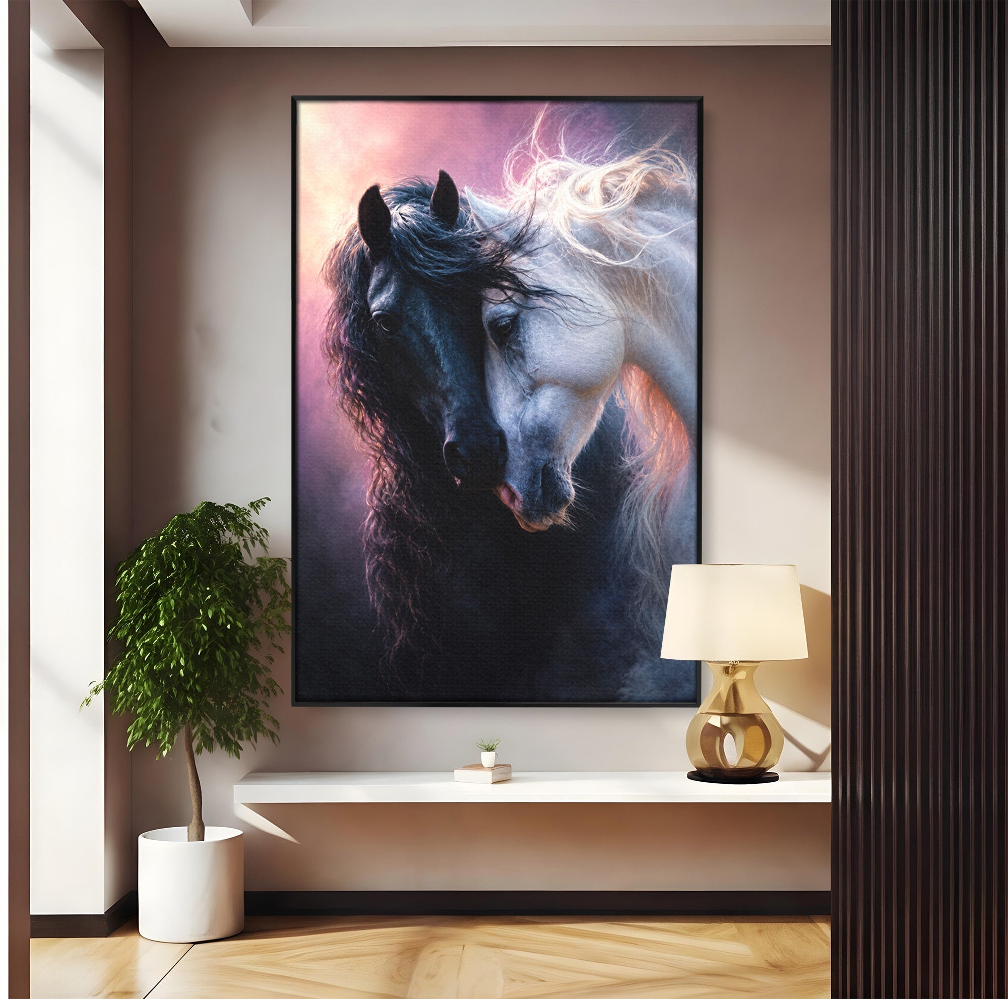 Tablou Canvas Premium LuxCanva® M1639, Cai In Armonie, Cai, Armonie, Eleganta, Animale, Dormitor, Culori Vibrante