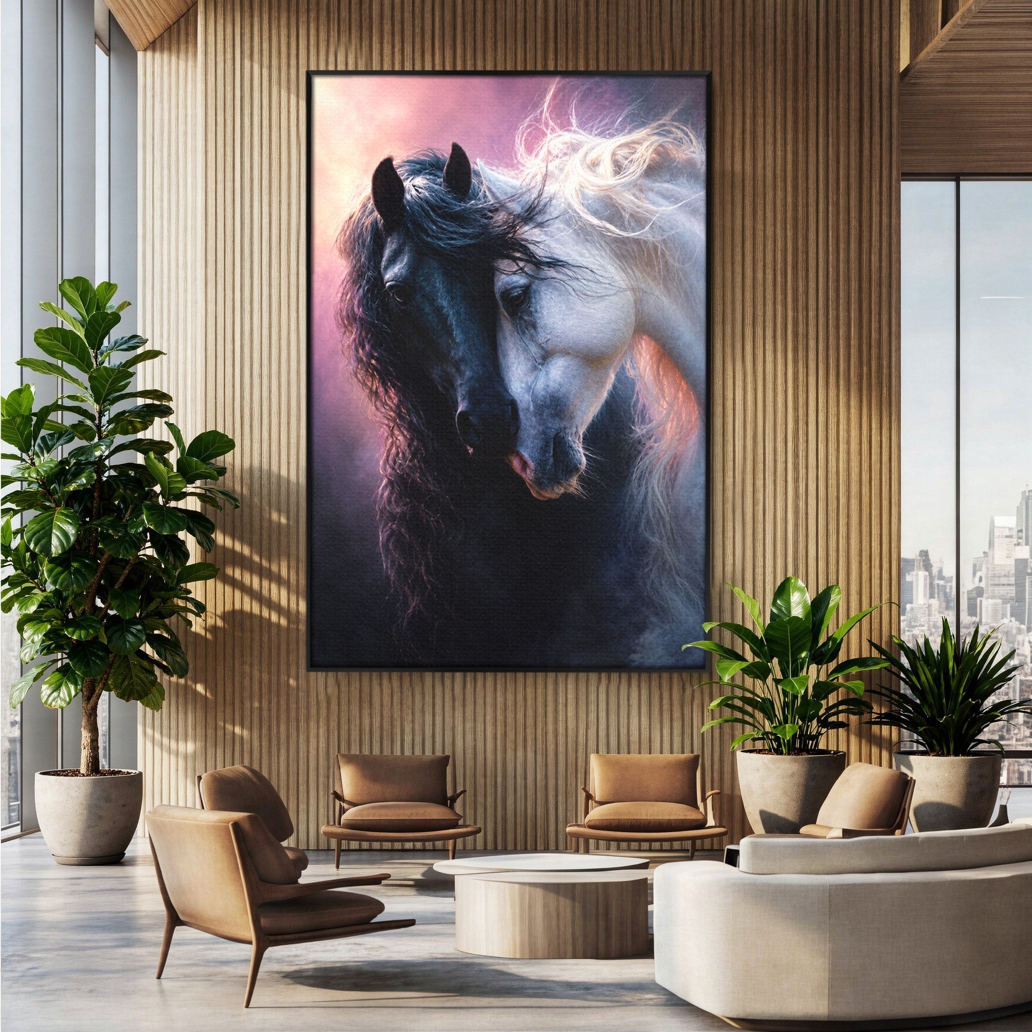 Tablou Canvas Premium LuxCanva® M1639, Cai In Armonie, Cai, Armonie, Eleganta, Animale, Dormitor, Culori Vibrante