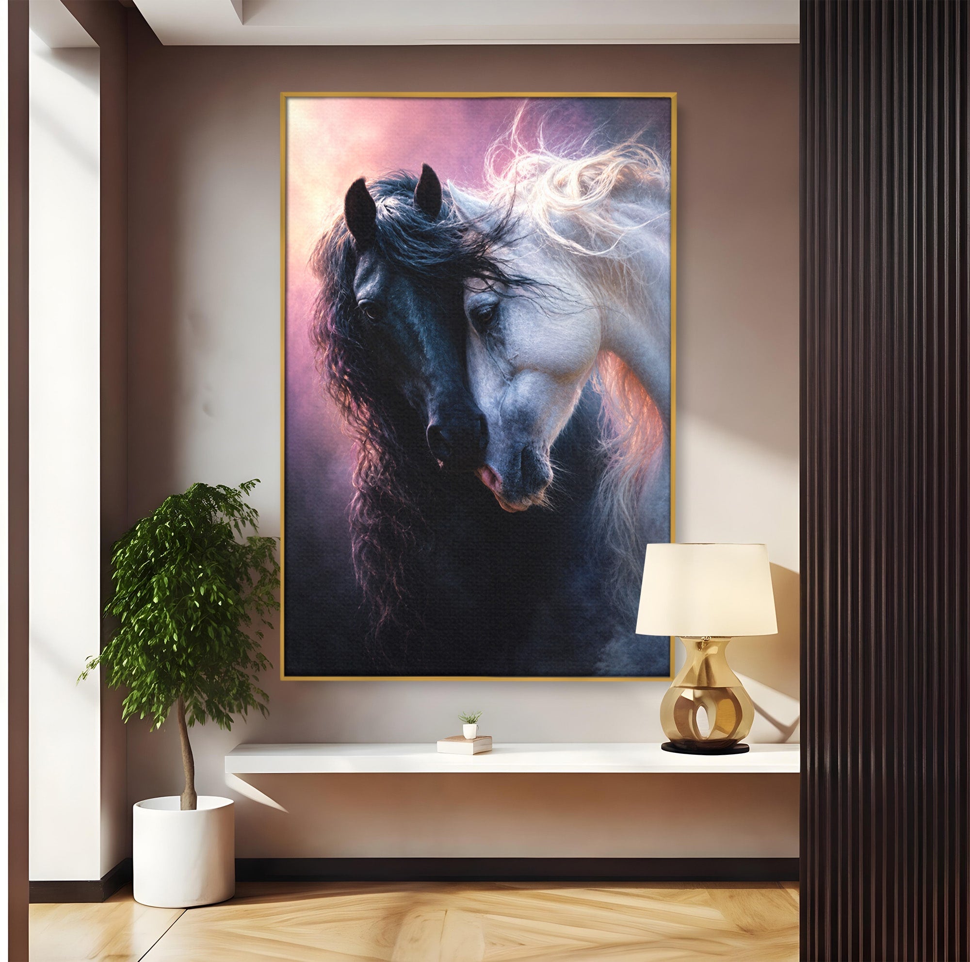 Tablou Canvas Premium LuxCanva® M1639, Cai In Armonie, Cai, Armonie, Eleganta, Animale, Dormitor, Culori Vibrante
