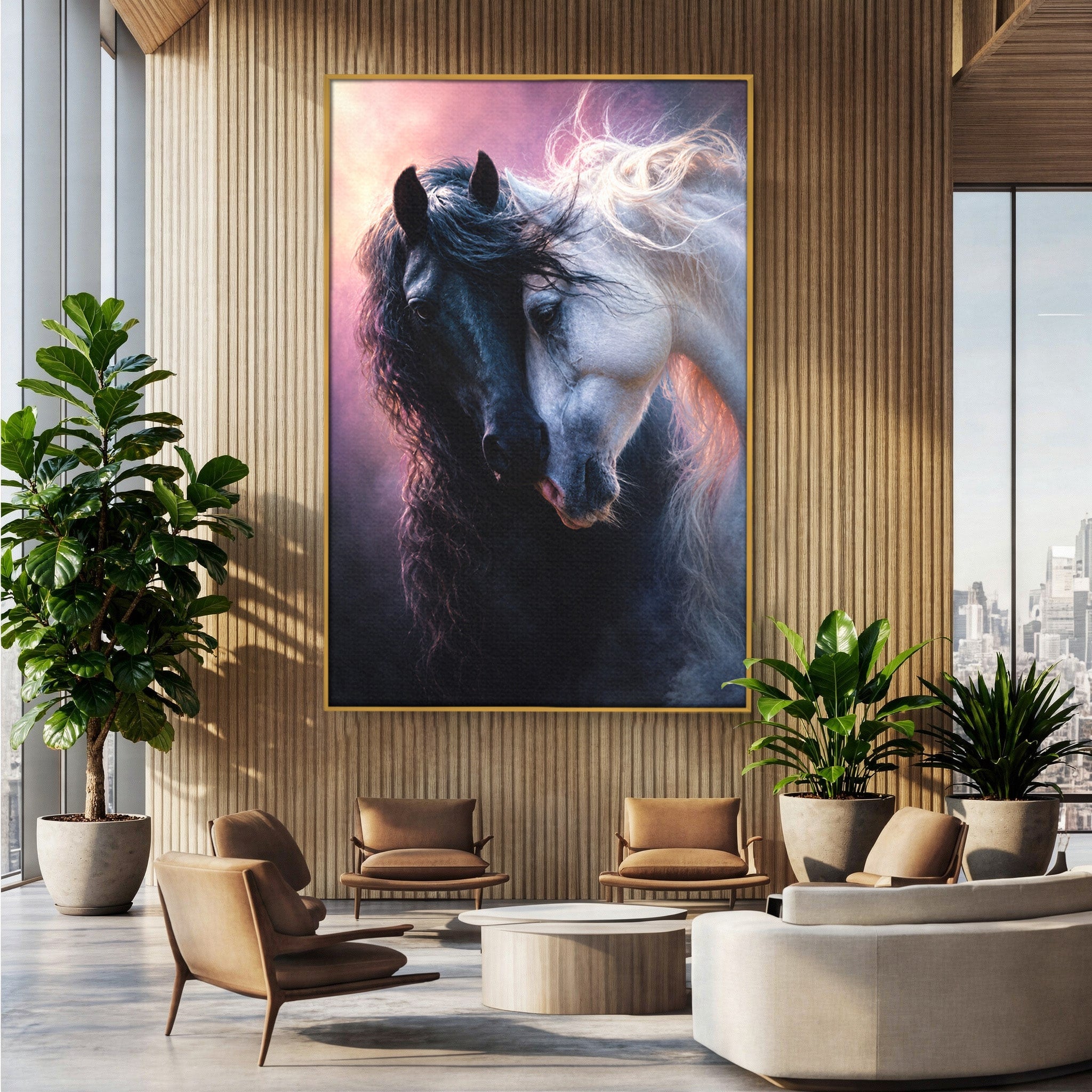 Tablou Canvas Premium LuxCanva® M1639, Cai In Armonie, Cai, Armonie, Eleganta, Animale, Dormitor, Culori Vibrante