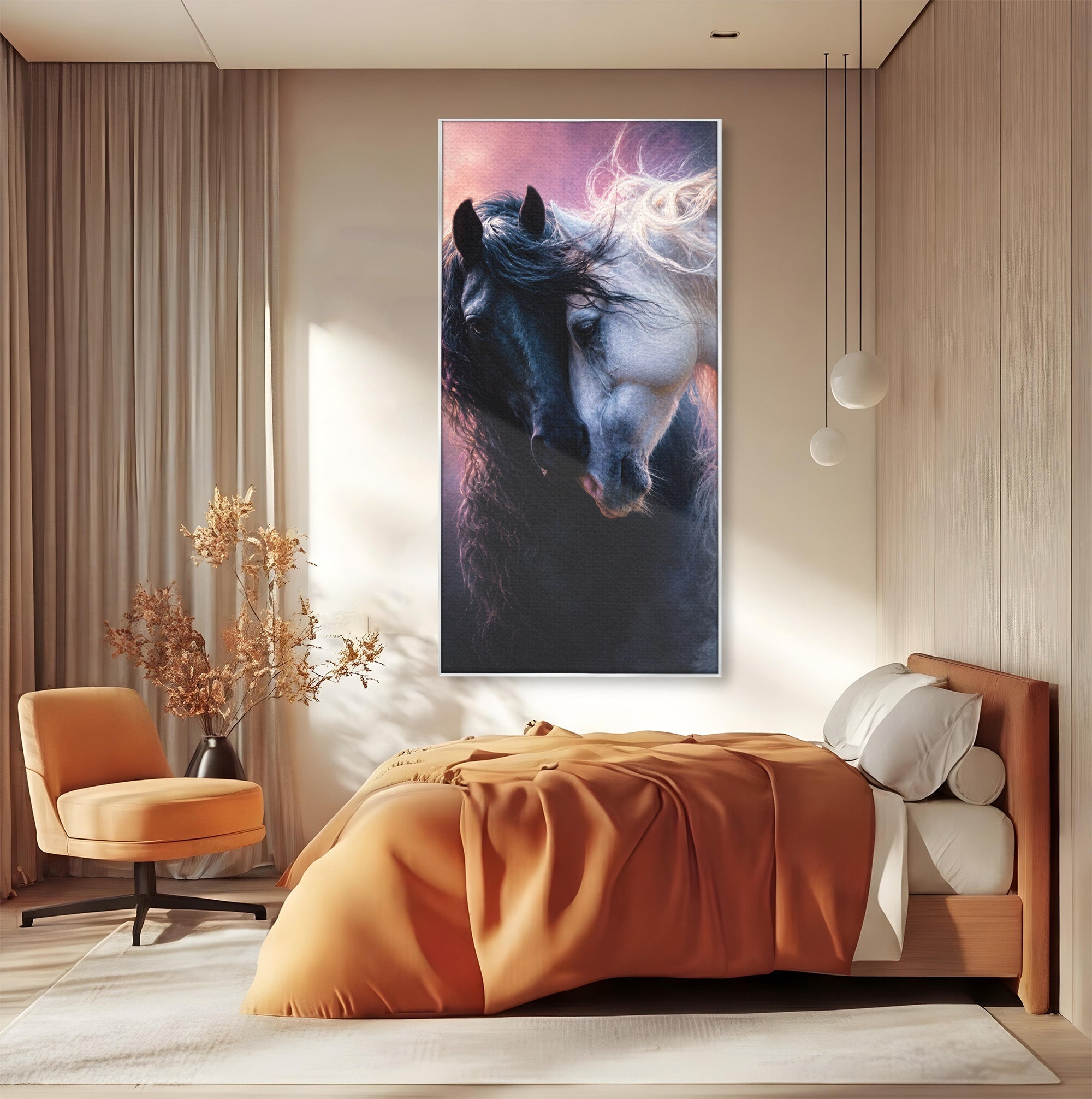 Tablou Canvas Premium LuxCanva® M1639, Cai In Armonie, Cai, Armonie, Eleganta, Animale, Dormitor, Culori Vibrante