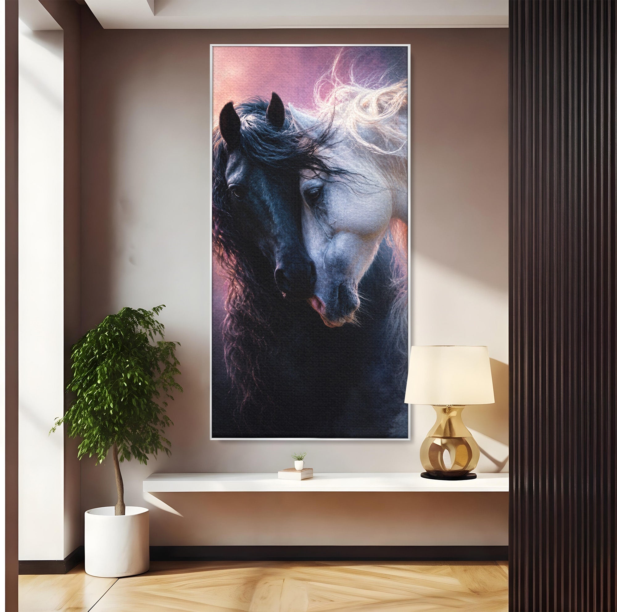 Tablou Canvas Premium LuxCanva® M1639, Cai In Armonie, Cai, Armonie, Eleganta, Animale, Dormitor, Culori Vibrante