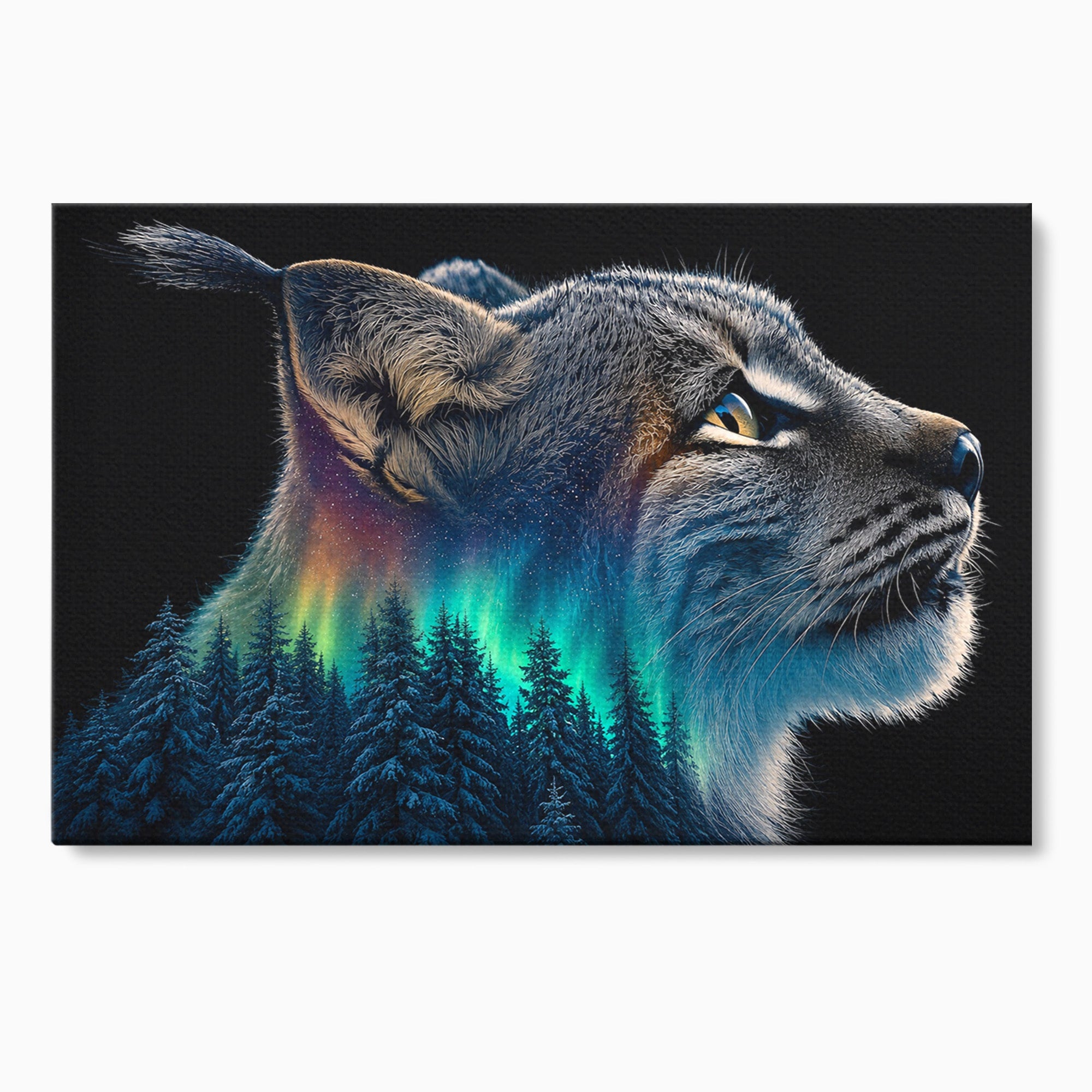 Tablou Canvas Premium LuxCanva® M1640, Lynx Aurora, Lynx, Aurora Boreala, Natura, Animale Salbatice, Living, Culori Vibrante