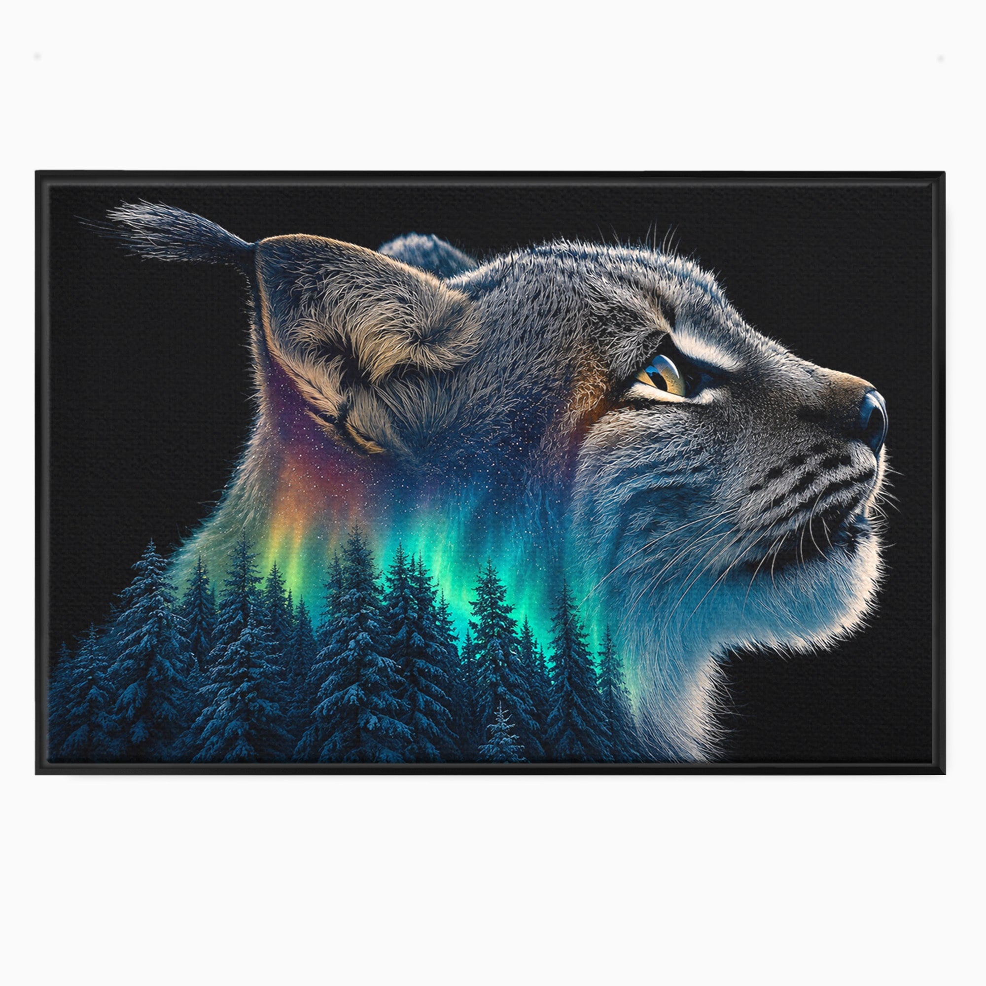 Tablou Canvas Premium LuxCanva® M1640, Lynx Aurora, Lynx, Aurora Boreala, Natura, Animale Salbatice, Living, Culori Vibrante