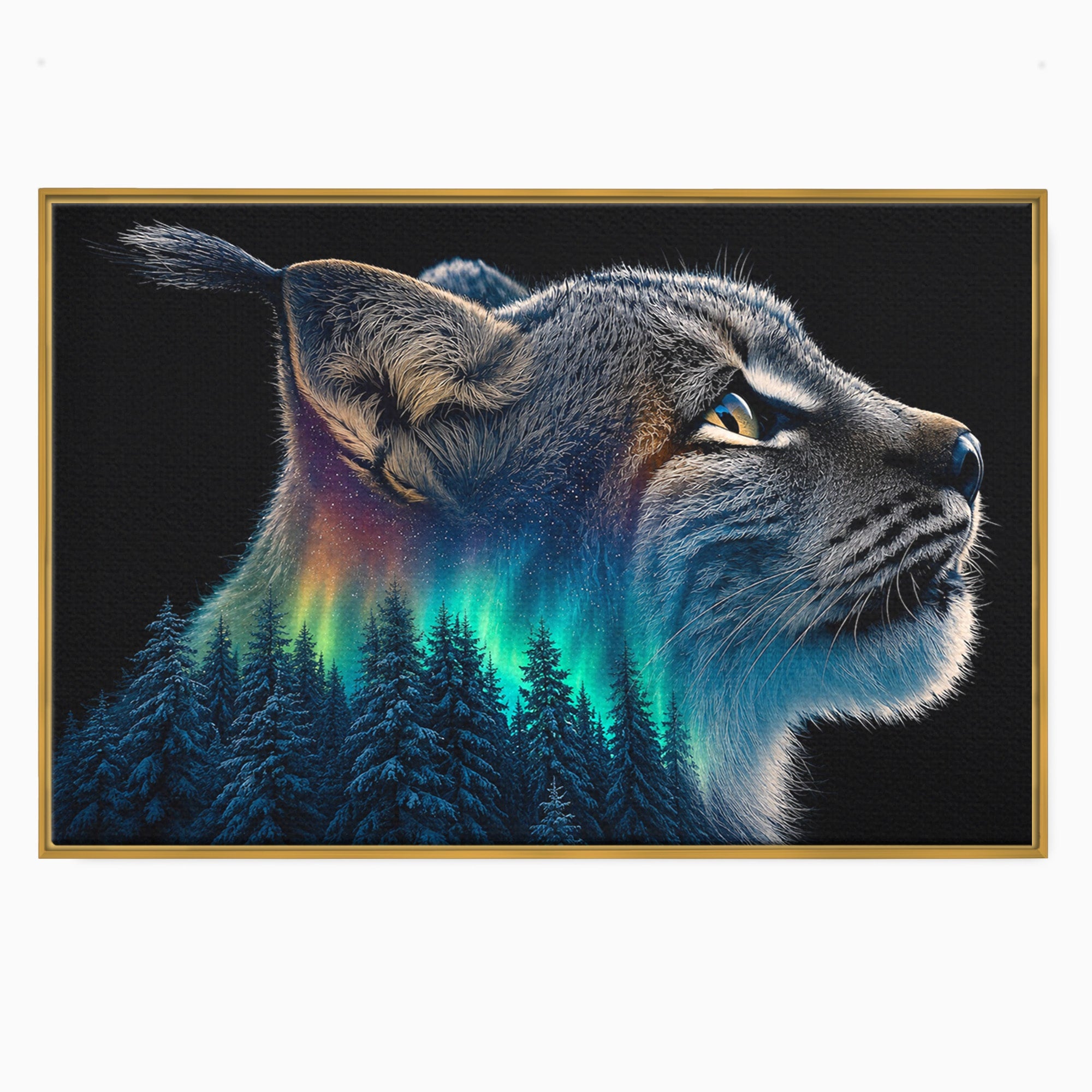 Tablou Canvas Premium LuxCanva® M1640, Lynx Aurora, Lynx, Aurora Boreala, Natura, Animale Salbatice, Living, Culori Vibrante