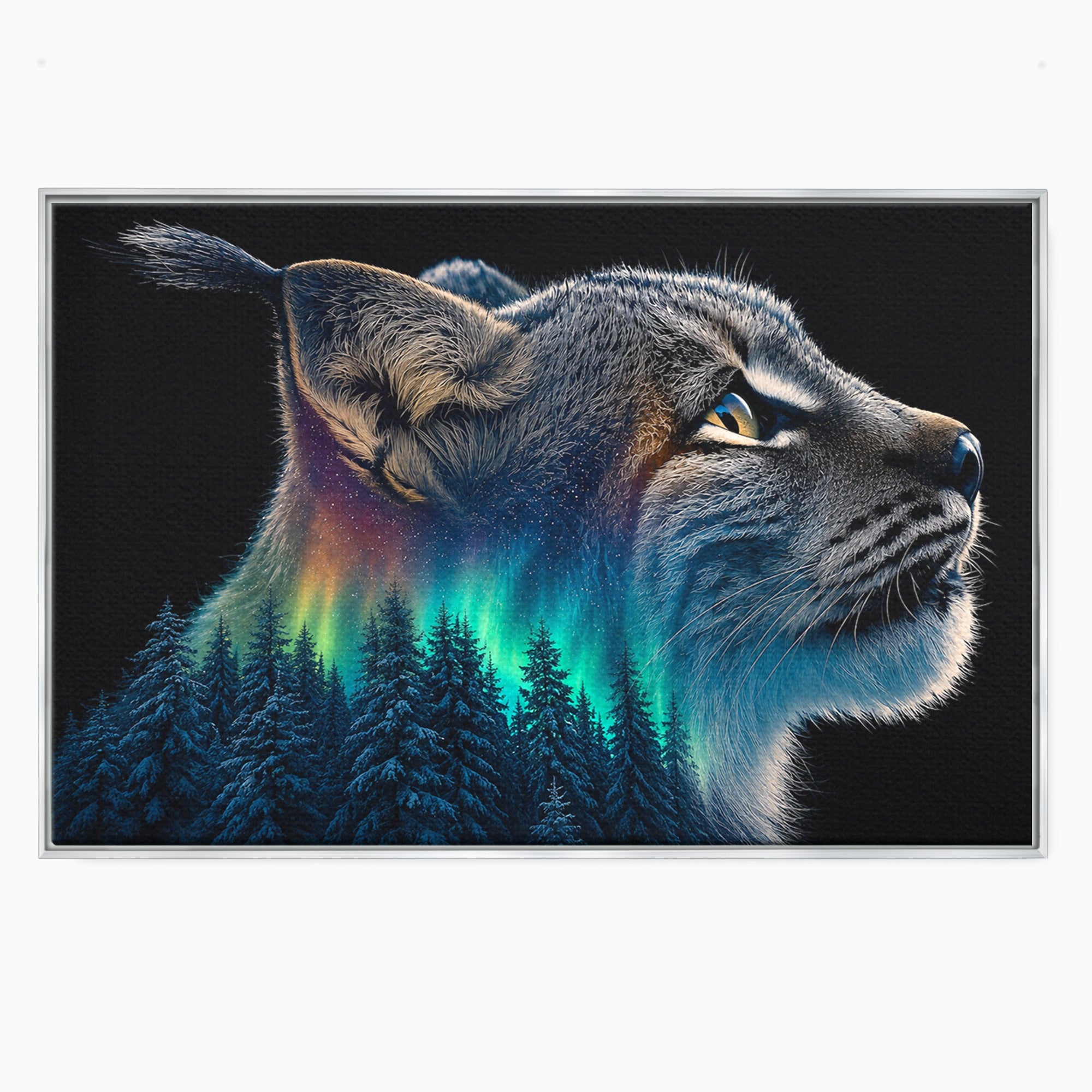 Tablou Canvas Premium LuxCanva® M1640, Lynx Aurora, Lynx, Aurora Boreala, Natura, Animale Salbatice, Living, Culori Vibrante