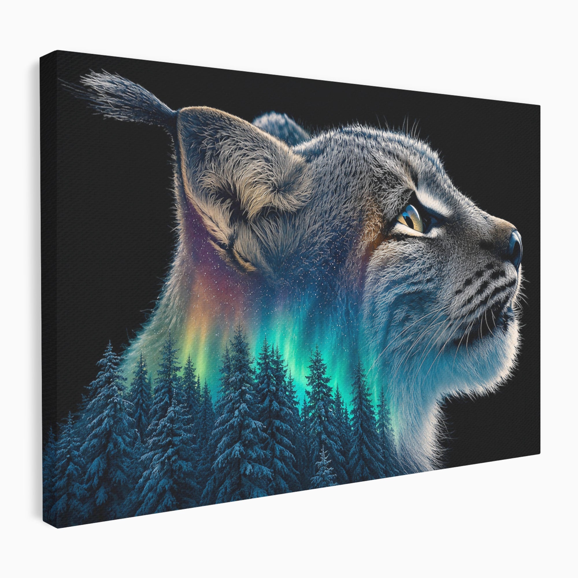 Tablou Canvas Premium LuxCanva® M1640, Lynx Aurora, Lynx, Aurora Boreala, Natura, Animale Salbatice, Living, Culori Vibrante
