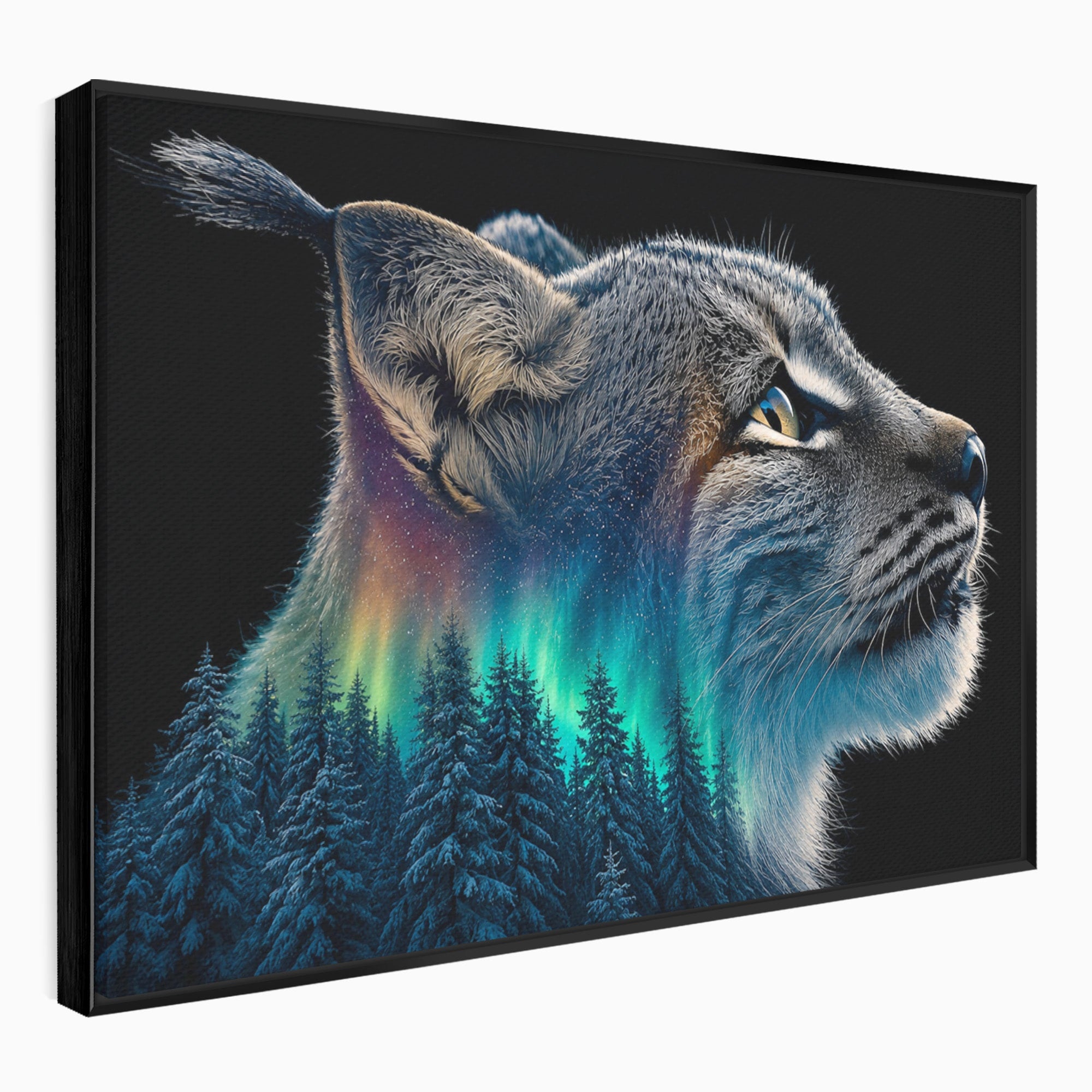 Tablou Canvas Premium LuxCanva® M1640, Lynx Aurora, Lynx, Aurora Boreala, Natura, Animale Salbatice, Living, Culori Vibrante