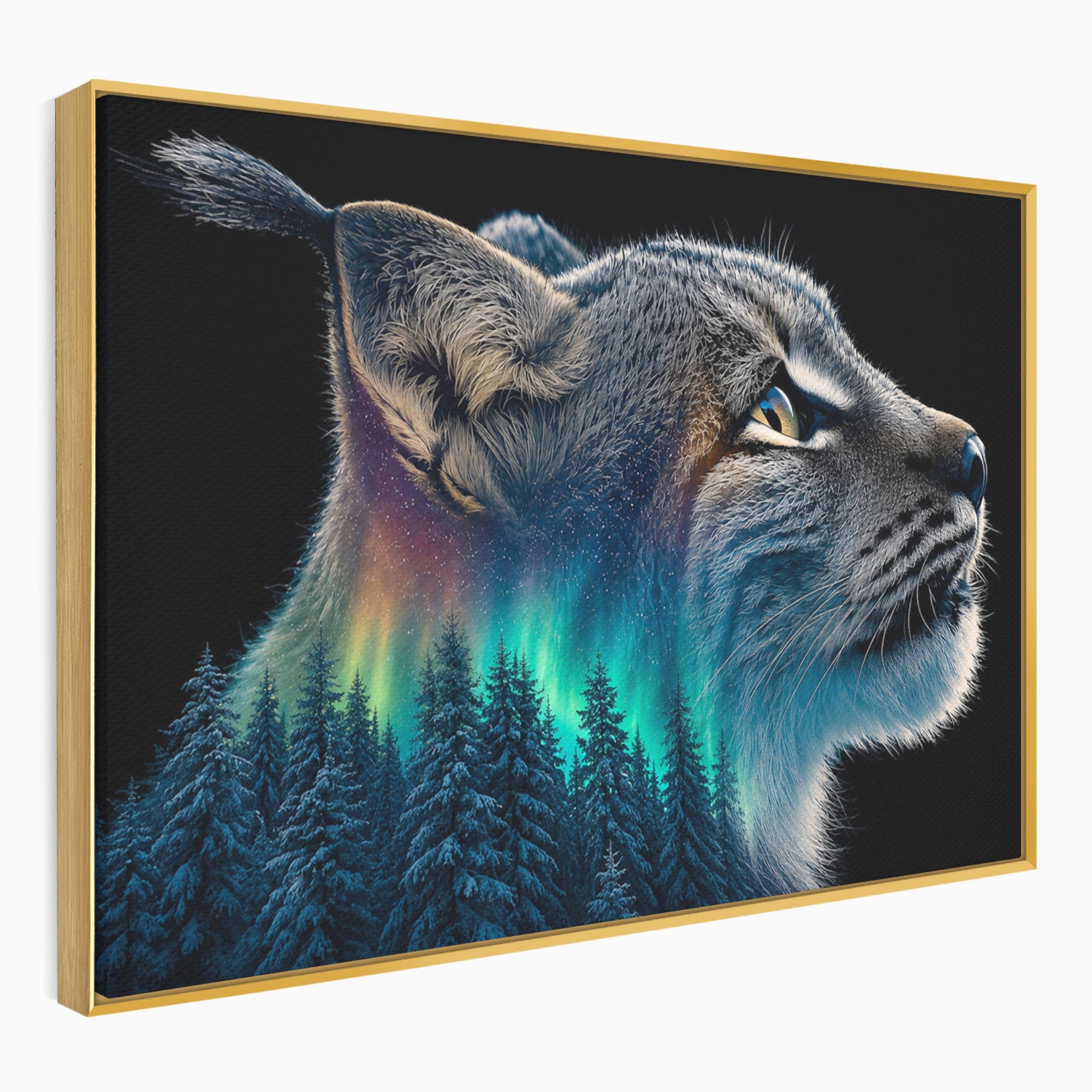 Tablou Canvas Premium LuxCanva® M1640, Lynx Aurora, Lynx, Aurora Boreala, Natura, Animale Salbatice, Living, Culori Vibrante