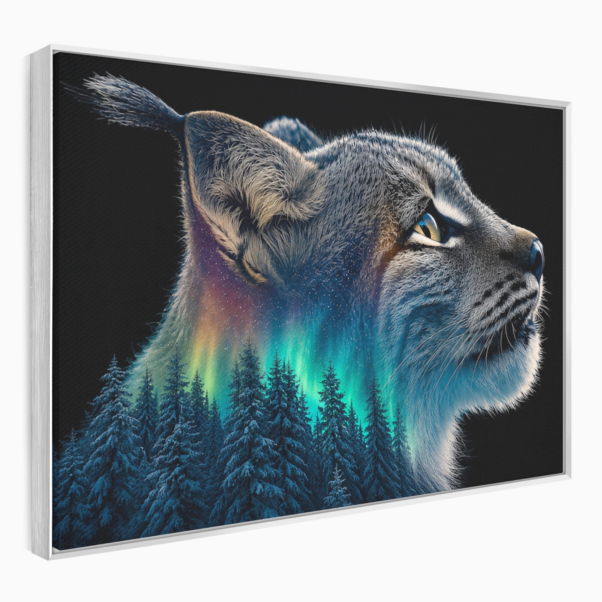 Tablou Canvas Premium LuxCanva® M1640, Lynx Aurora, Lynx, Aurora Boreala, Natura, Animale Salbatice, Living, Culori Vibrante