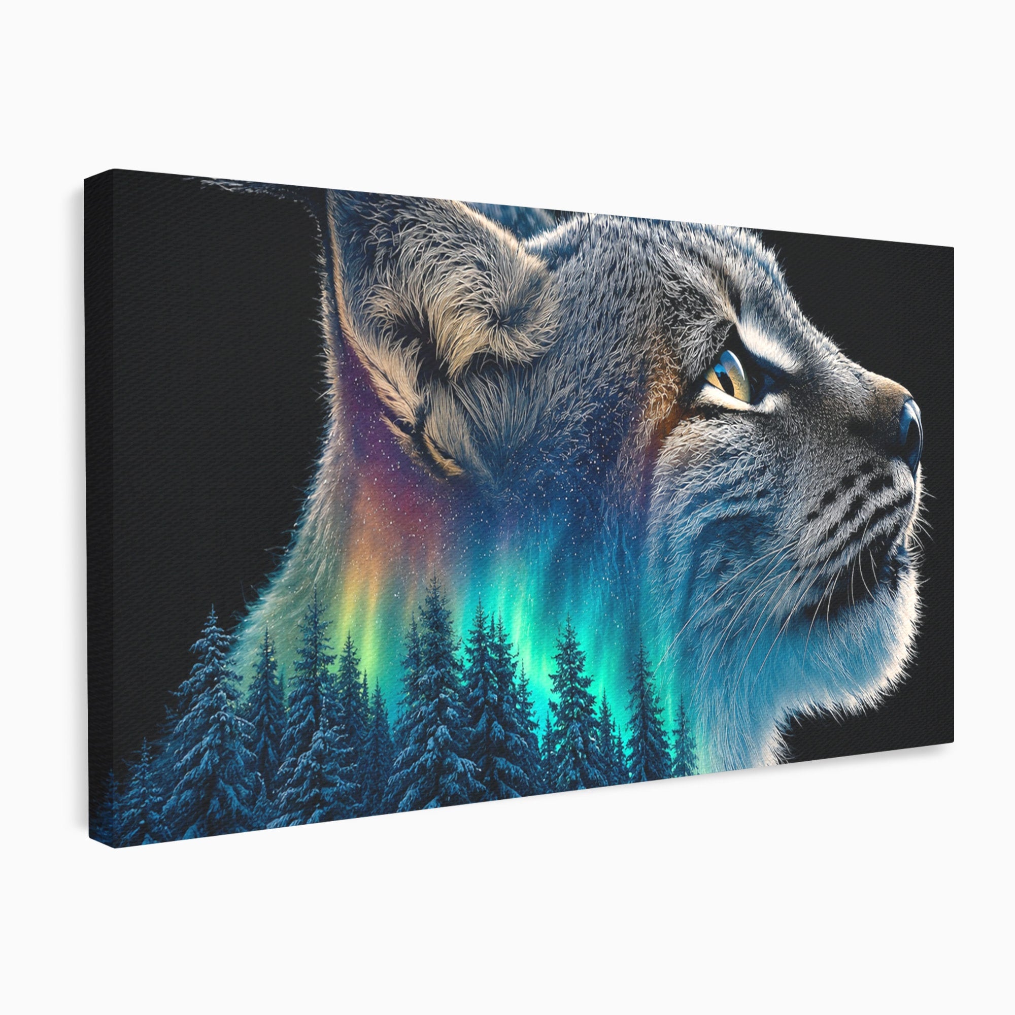Tablou Canvas Premium LuxCanva® M1640, Lynx Aurora, Lynx, Aurora Boreala, Natura, Animale Salbatice, Living, Culori Vibrante