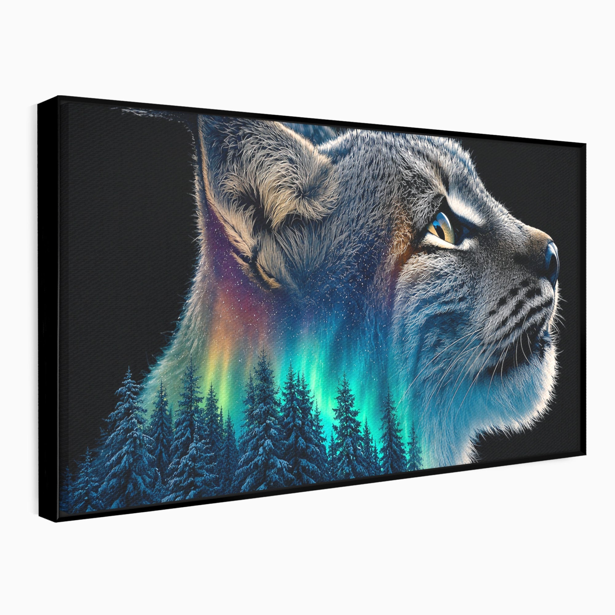 Tablou Canvas Premium LuxCanva® M1640, Lynx Aurora, Lynx, Aurora Boreala, Natura, Animale Salbatice, Living, Culori Vibrante