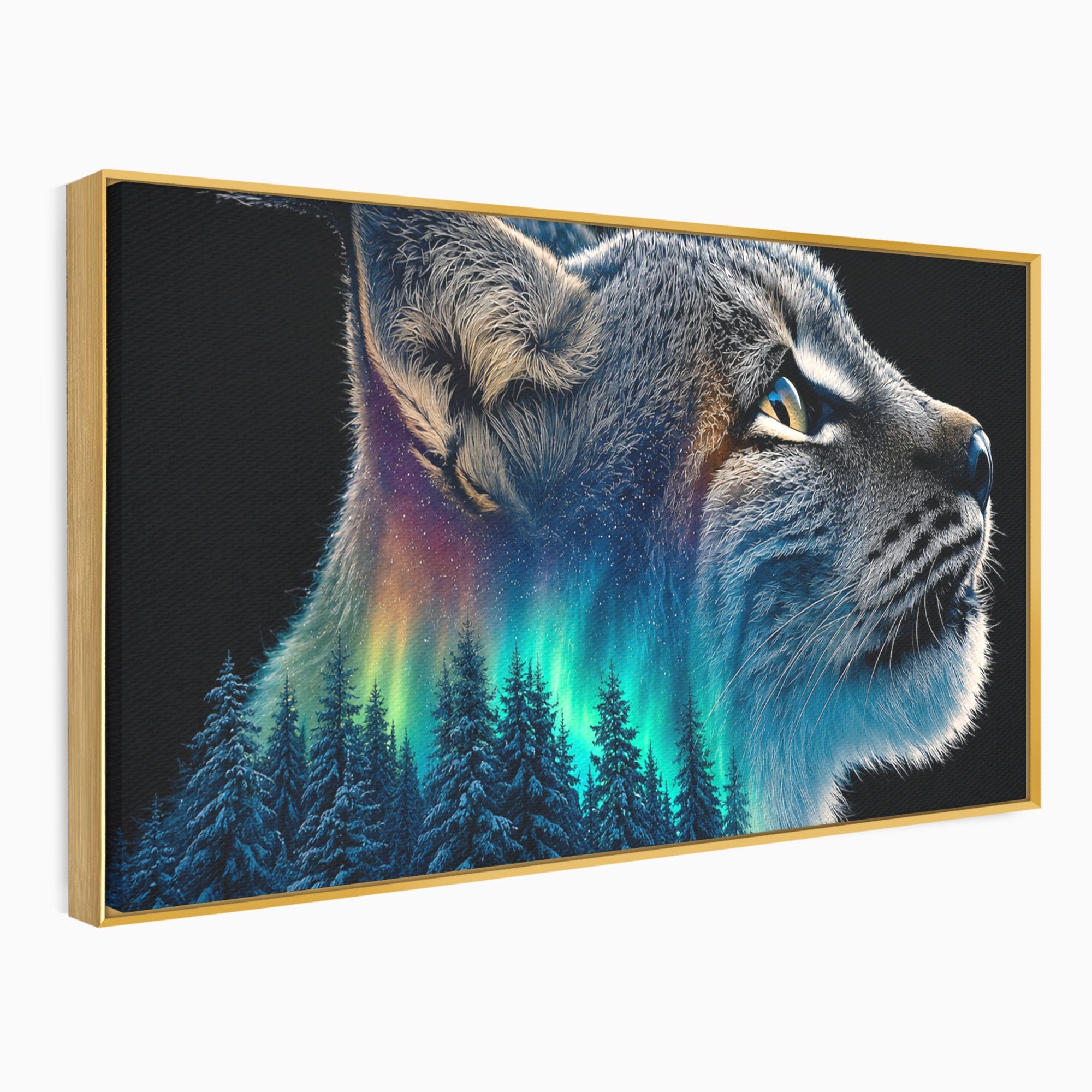 Tablou Canvas Premium LuxCanva® M1640, Lynx Aurora, Lynx, Aurora Boreala, Natura, Animale Salbatice, Living, Culori Vibrante
