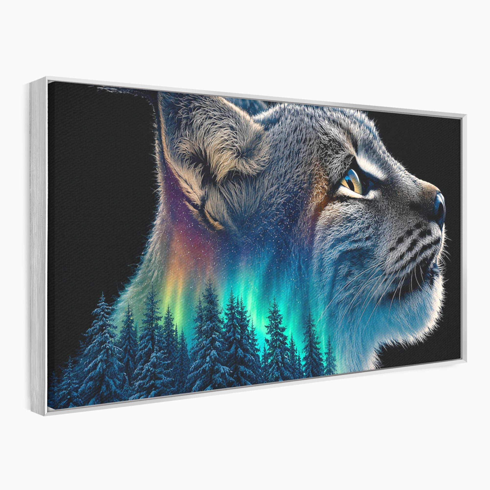 Tablou Canvas Premium LuxCanva® M1640, Lynx Aurora, Lynx, Aurora Boreala, Natura, Animale Salbatice, Living, Culori Vibrante