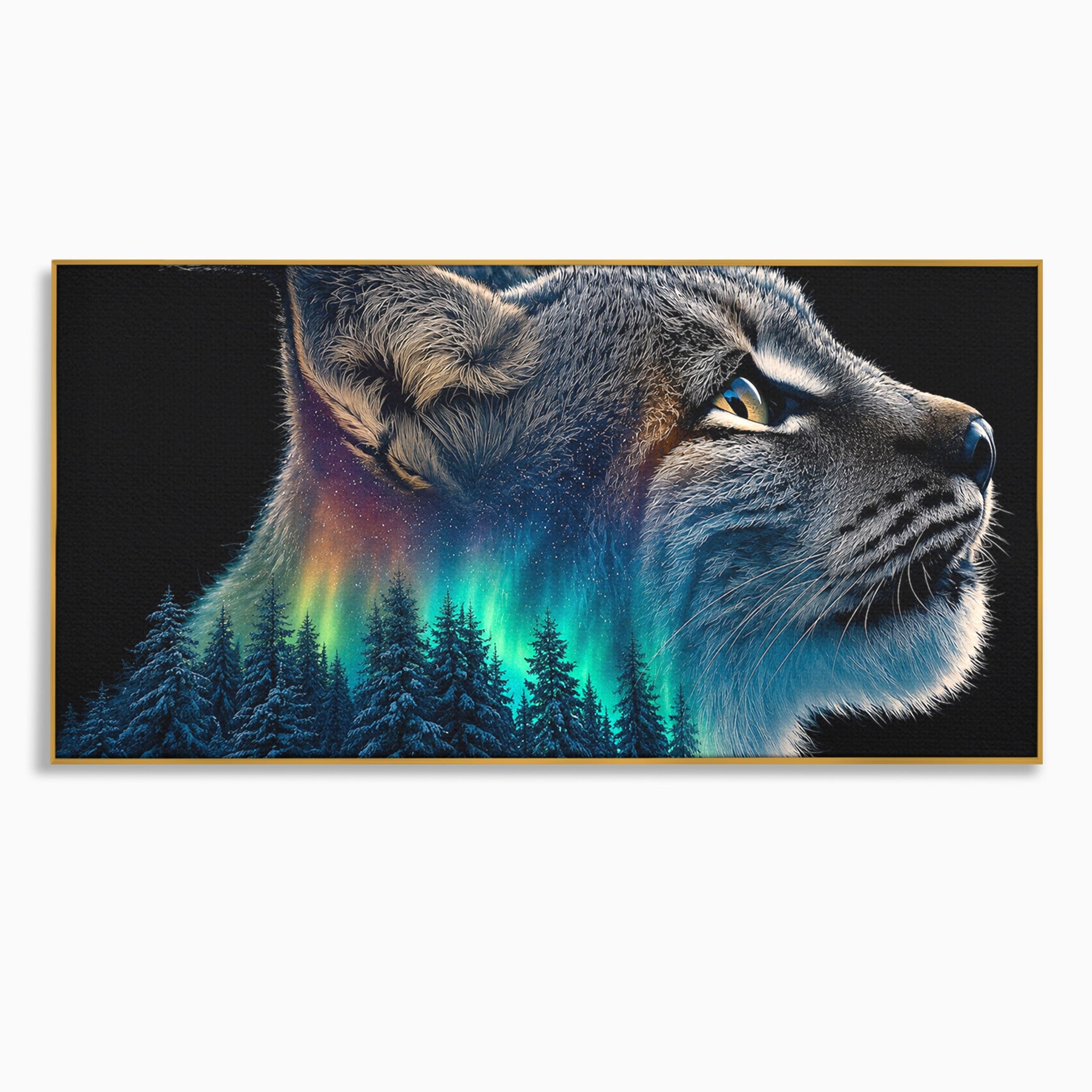 Tablou Canvas Premium LuxCanva® M1640, Lynx Aurora, Lynx, Aurora Boreala, Natura, Animale Salbatice, Living, Culori Vibrante