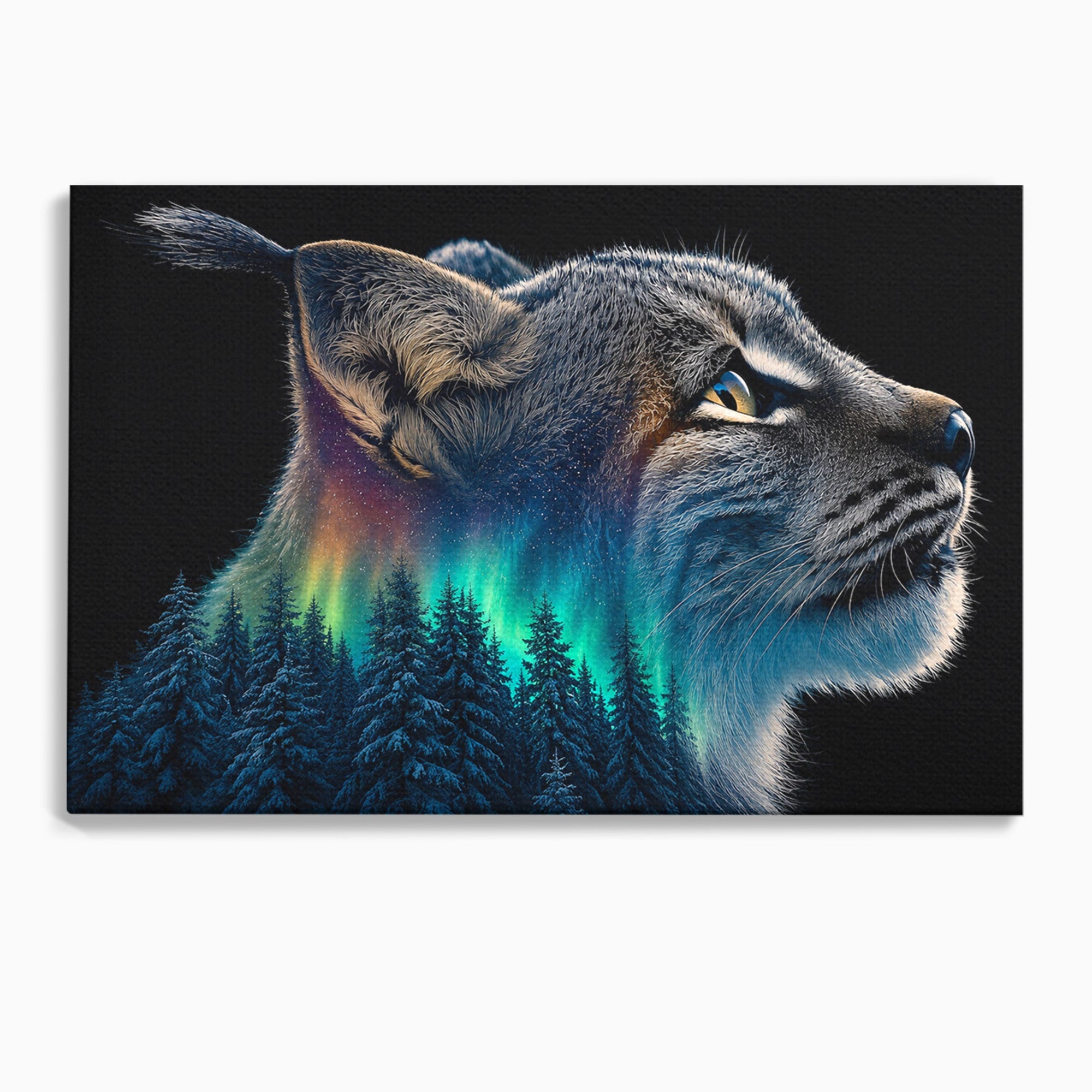 Tablou Canvas Premium LuxCanva® M1640, Lynx Aurora, Lynx, Aurora Boreala, Natura, Animale Salbatice, Living, Culori Vibrante