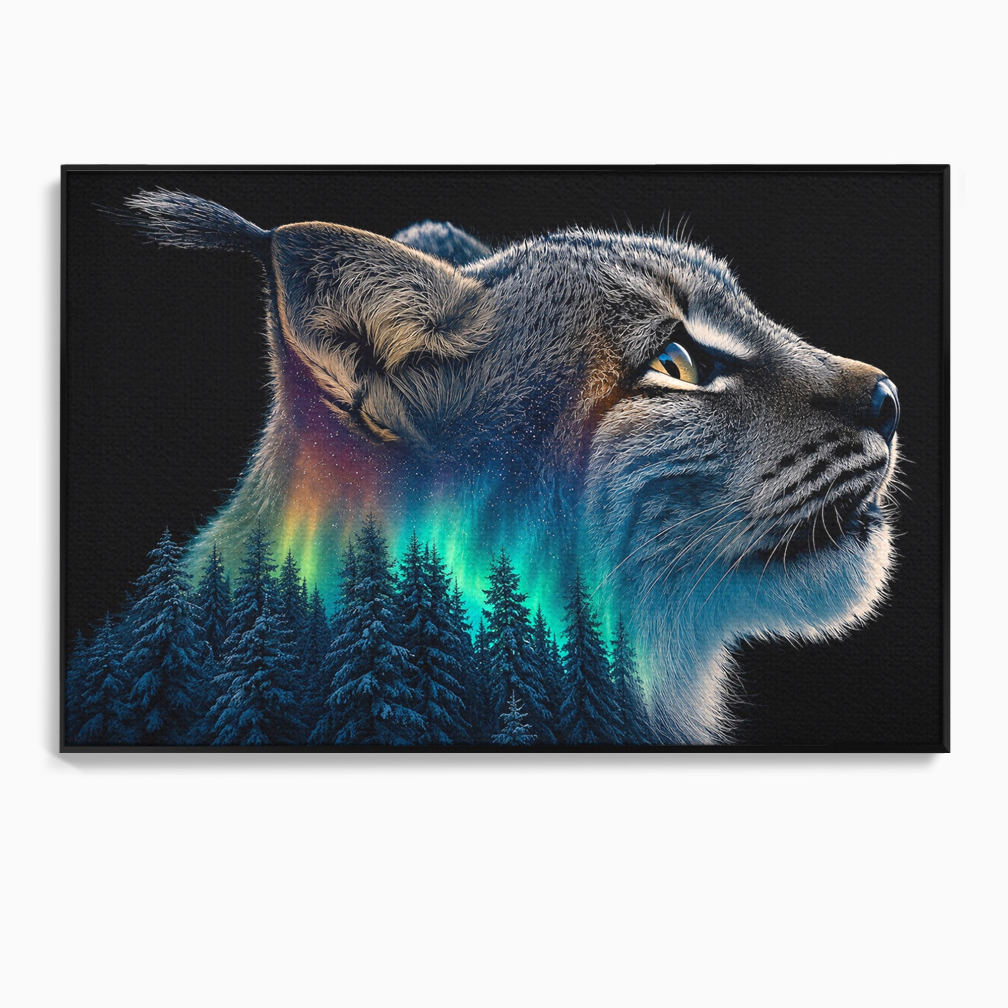 Tablou Canvas Premium LuxCanva® M1640, Lynx Aurora, Lynx, Aurora Boreala, Natura, Animale Salbatice, Living, Culori Vibrante