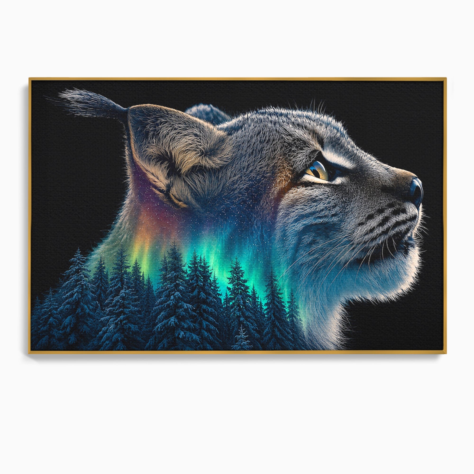 Tablou Canvas Premium LuxCanva® M1640, Lynx Aurora, Lynx, Aurora Boreala, Natura, Animale Salbatice, Living, Culori Vibrante