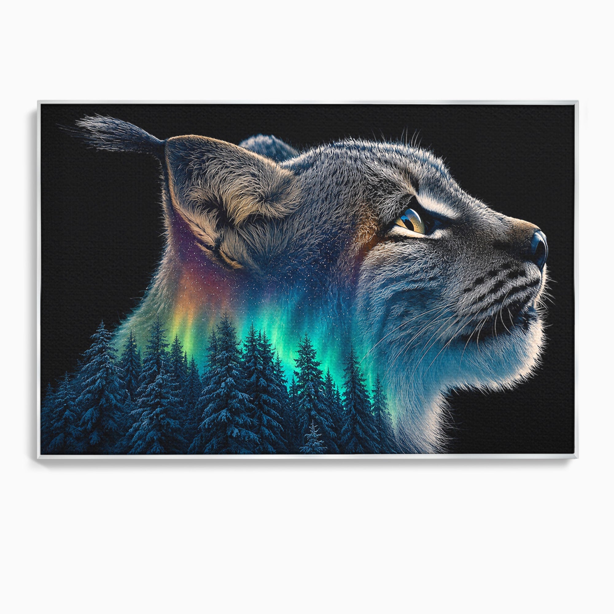 Tablou Canvas Premium LuxCanva® M1640, Lynx Aurora, Lynx, Aurora Boreala, Natura, Animale Salbatice, Living, Culori Vibrante