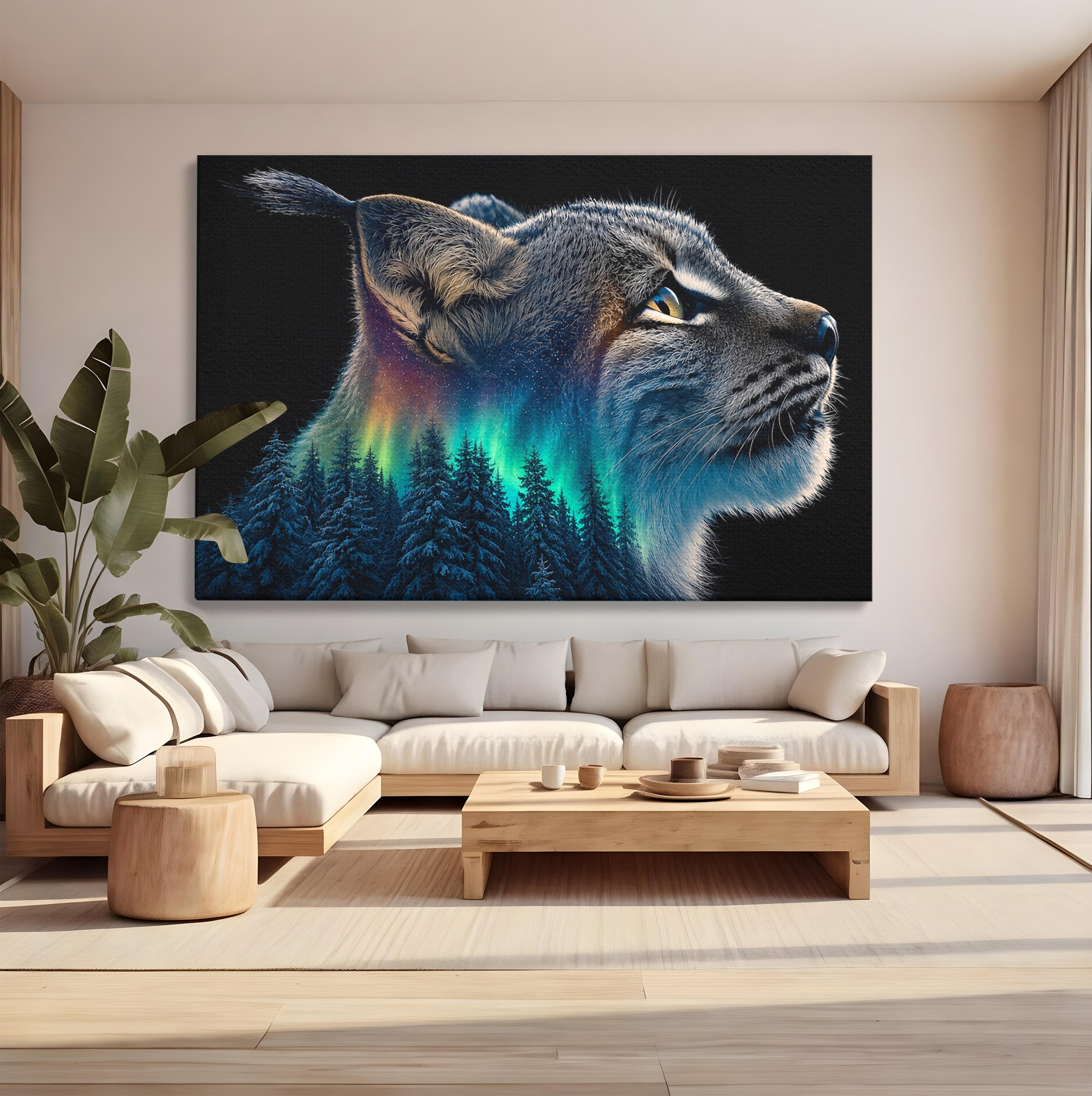 Tablou Canvas Premium LuxCanva® M1640, Lynx Aurora, Lynx, Aurora Boreala, Natura, Animale Salbatice, Living, Culori Vibrante