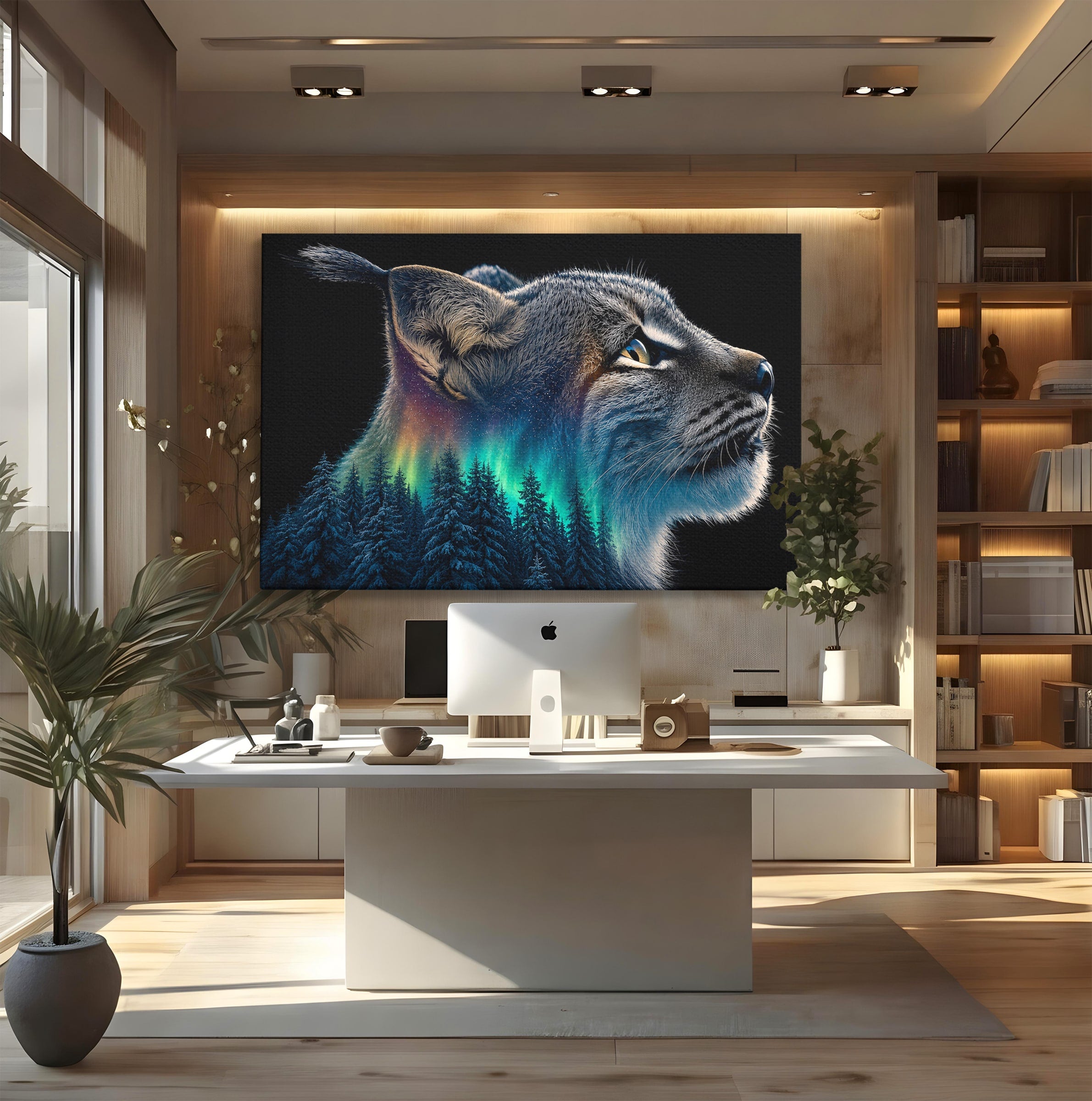 Tablou Canvas Premium LuxCanva® M1640, Lynx Aurora, Lynx, Aurora Boreala, Natura, Animale Salbatice, Living, Culori Vibrante
