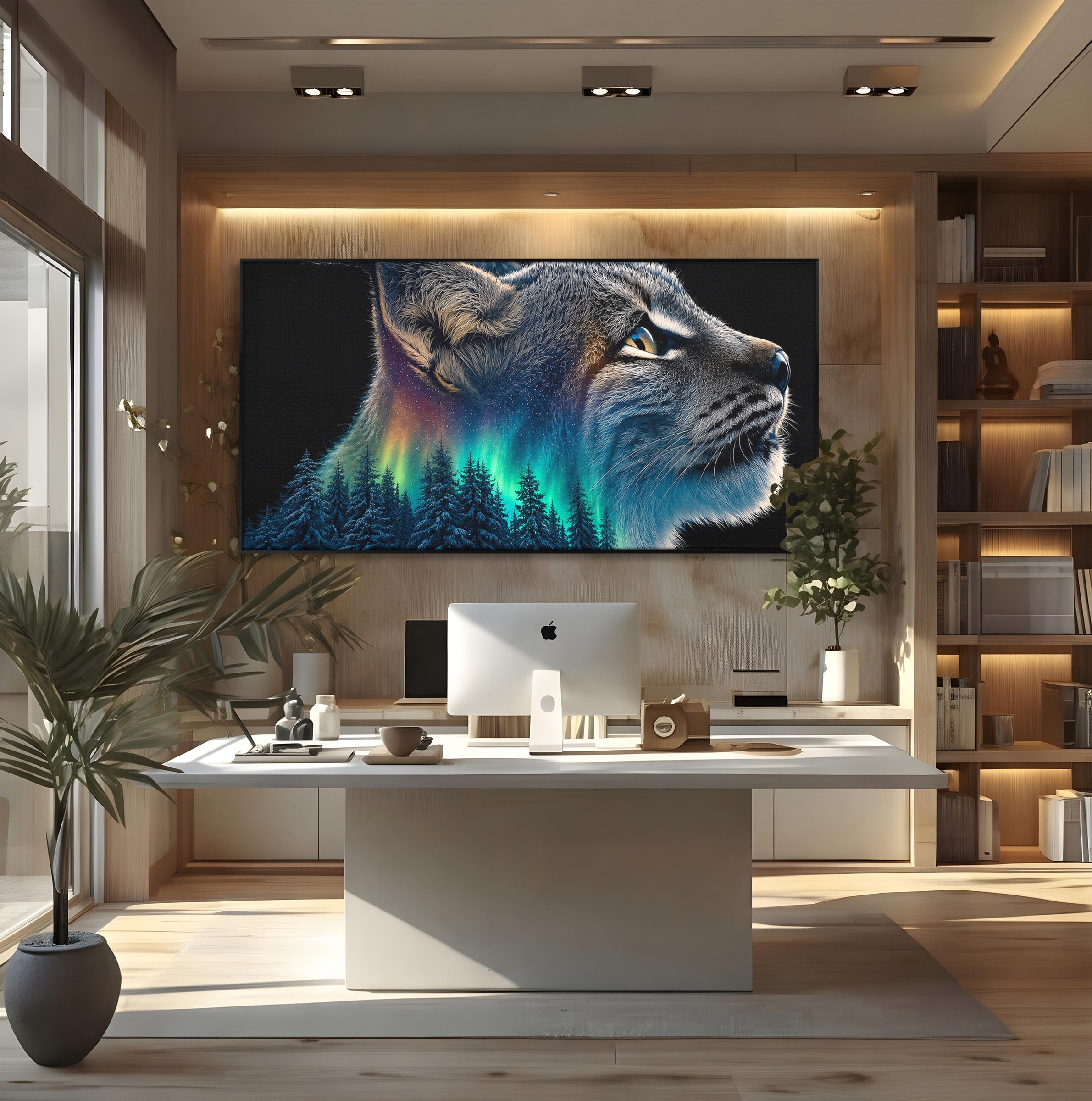 Tablou Canvas Premium LuxCanva® M1640, Lynx Aurora, Lynx, Aurora Boreala, Natura, Animale Salbatice, Living, Culori Vibrante