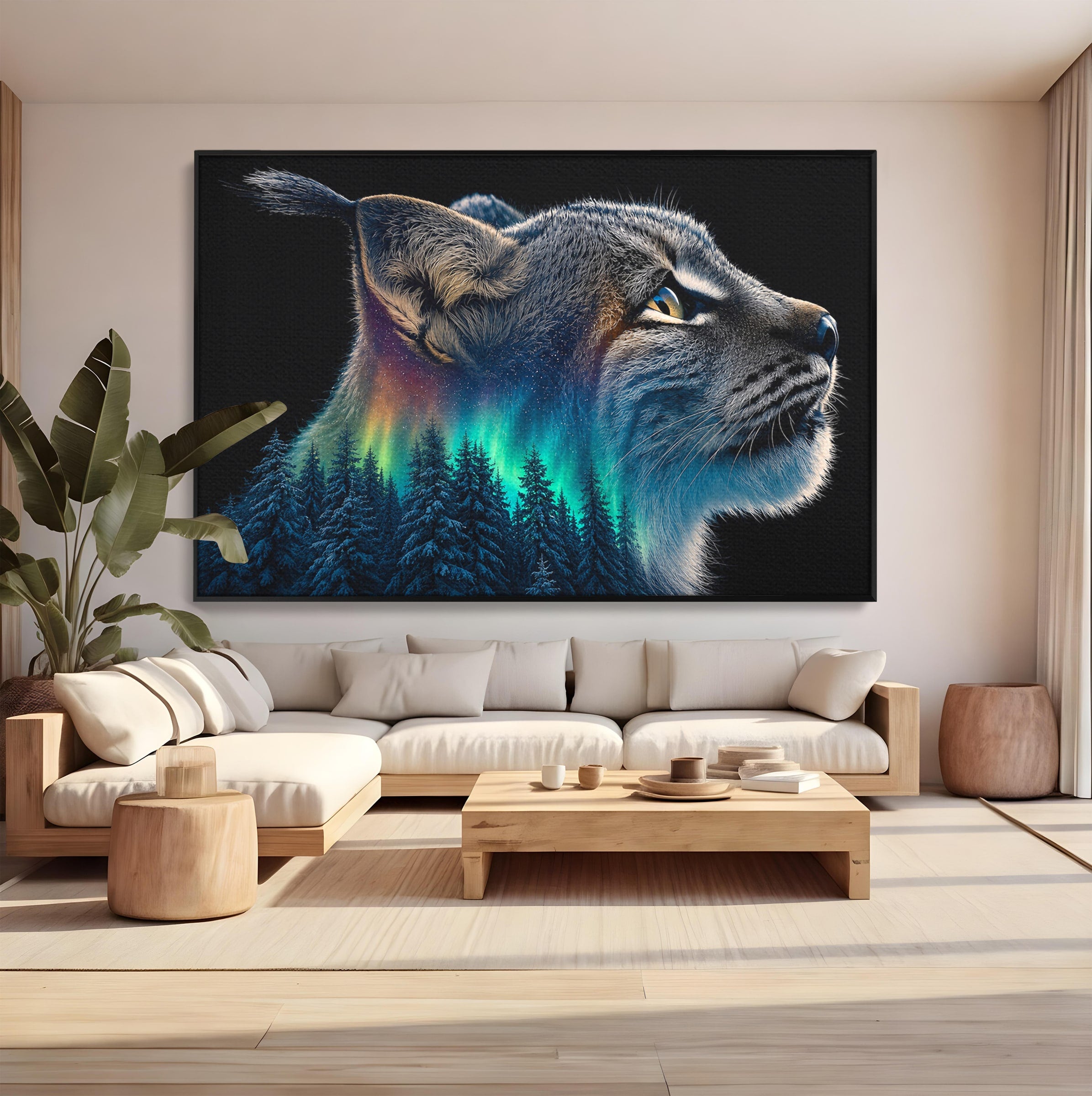 Tablou Canvas Premium LuxCanva® M1640, Lynx Aurora, Lynx, Aurora Boreala, Natura, Animale Salbatice, Living, Culori Vibrante