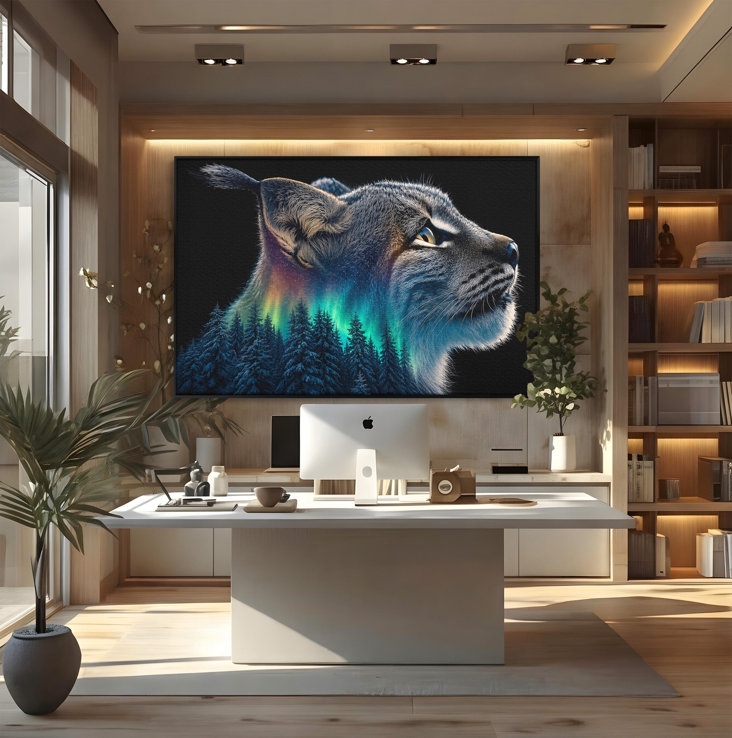Tablou Canvas Premium LuxCanva® M1640, Lynx Aurora, Lynx, Aurora Boreala, Natura, Animale Salbatice, Living, Culori Vibrante