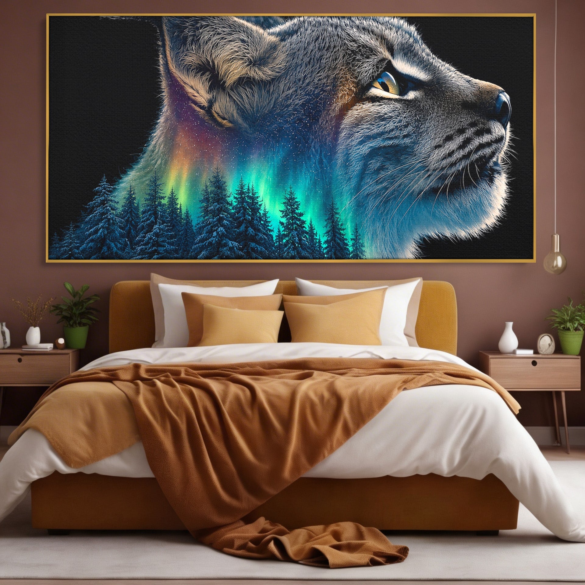 Tablou Canvas Premium LuxCanva® M1640, Lynx Aurora, Lynx, Aurora Boreala, Natura, Animale Salbatice, Living, Culori Vibrante