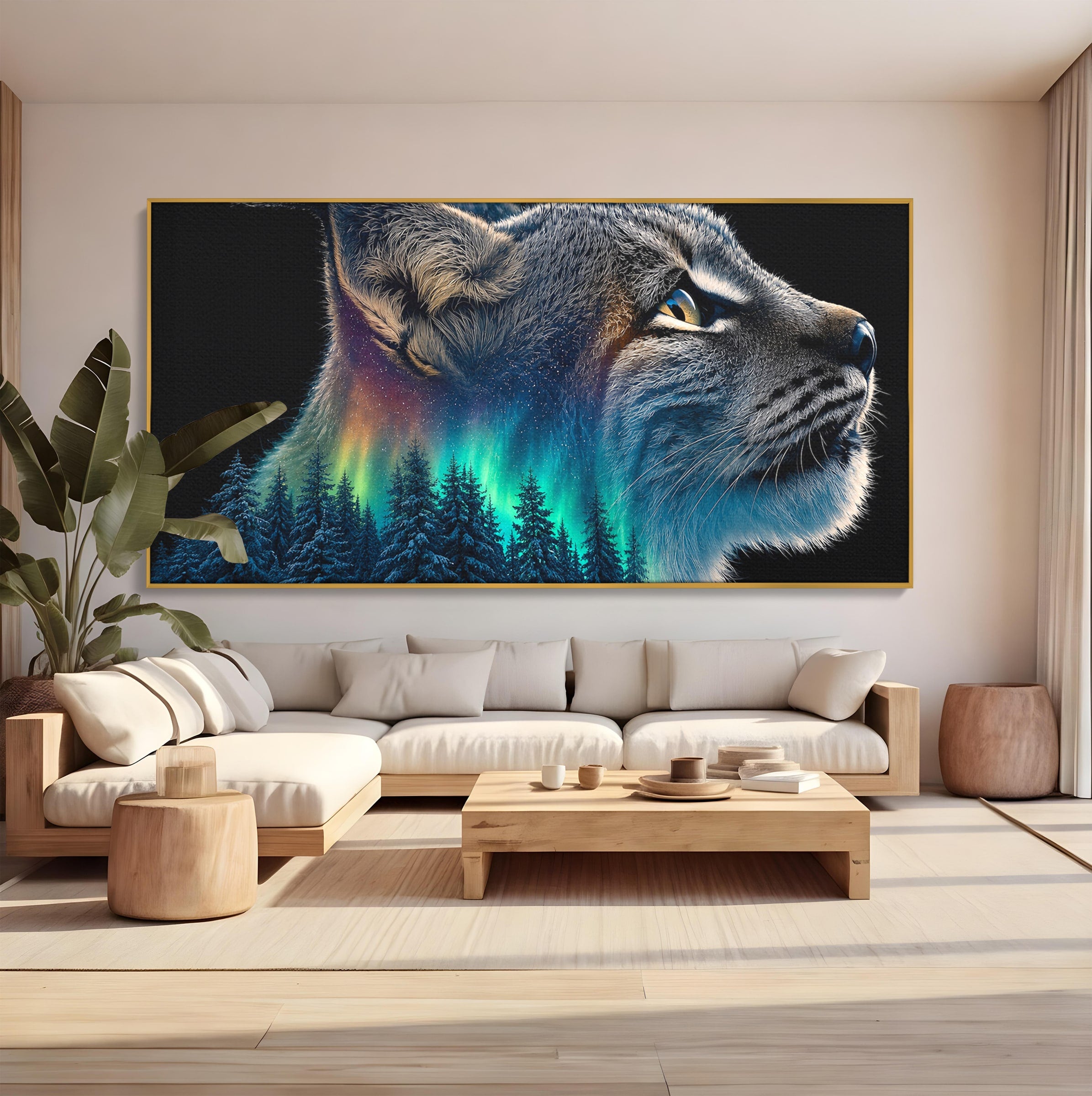 Tablou Canvas Premium LuxCanva® M1640, Lynx Aurora, Lynx, Aurora Boreala, Natura, Animale Salbatice, Living, Culori Vibrante