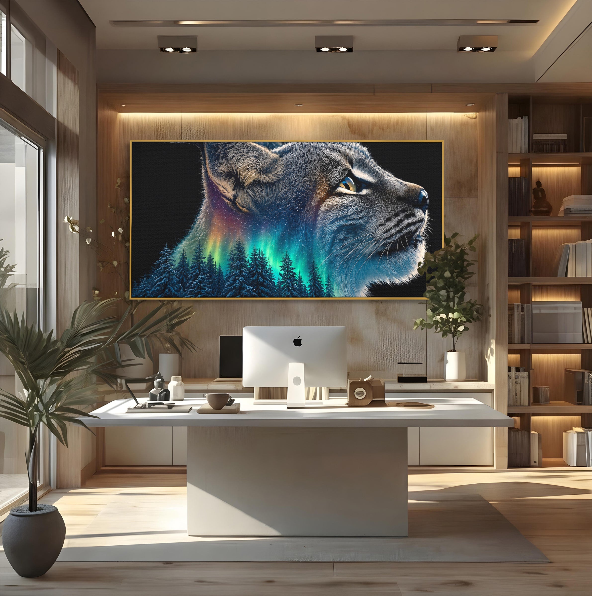 Tablou Canvas Premium LuxCanva® M1640, Lynx Aurora, Lynx, Aurora Boreala, Natura, Animale Salbatice, Living, Culori Vibrante