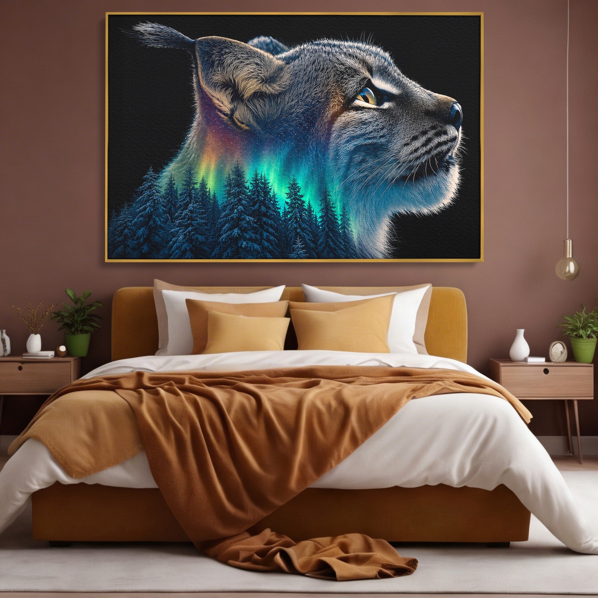 Tablou Canvas Premium LuxCanva® M1640, Lynx Aurora, Lynx, Aurora Boreala, Natura, Animale Salbatice, Living, Culori Vibrante