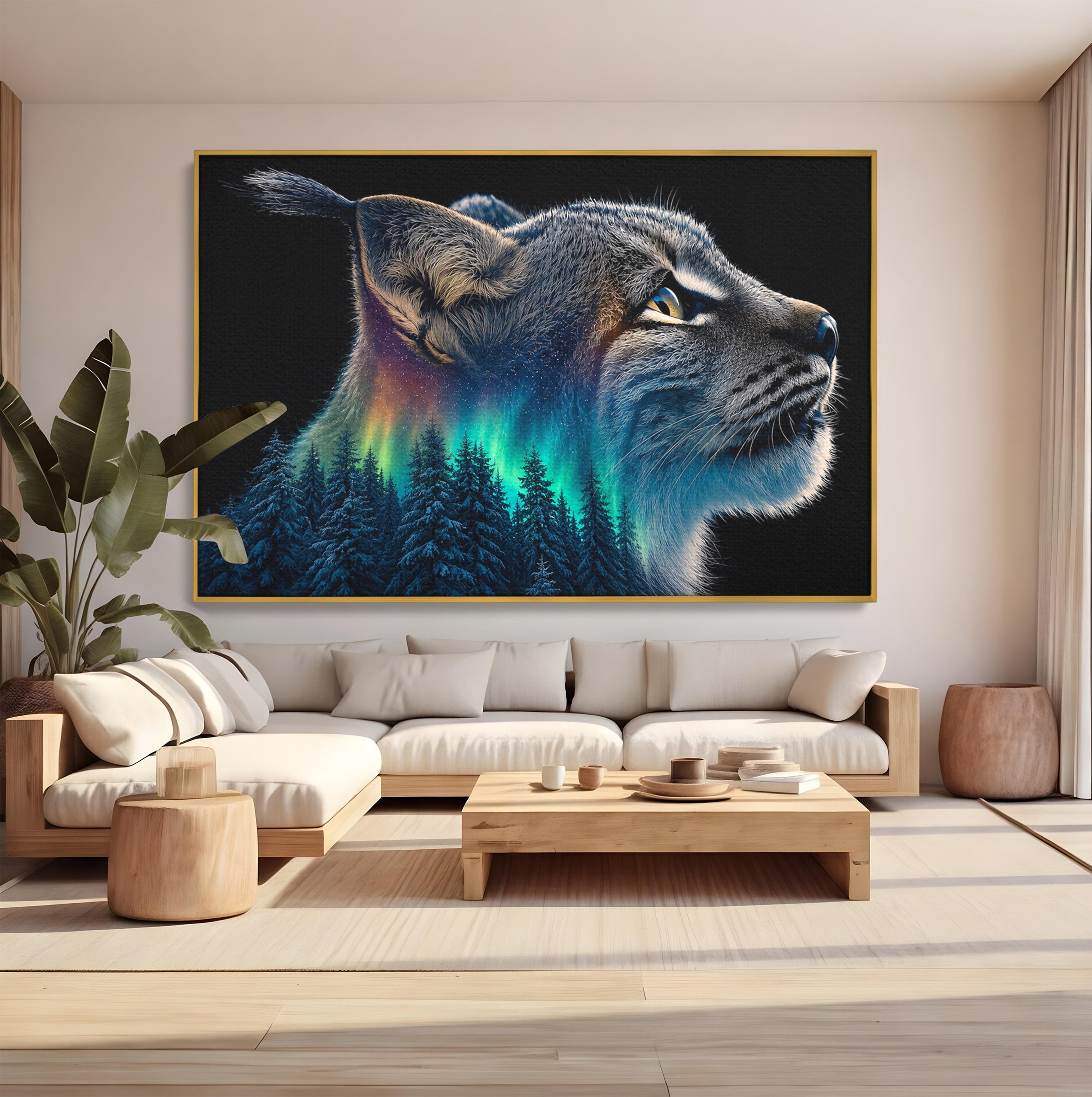 Tablou Canvas Premium LuxCanva® M1640, Lynx Aurora, Lynx, Aurora Boreala, Natura, Animale Salbatice, Living, Culori Vibrante