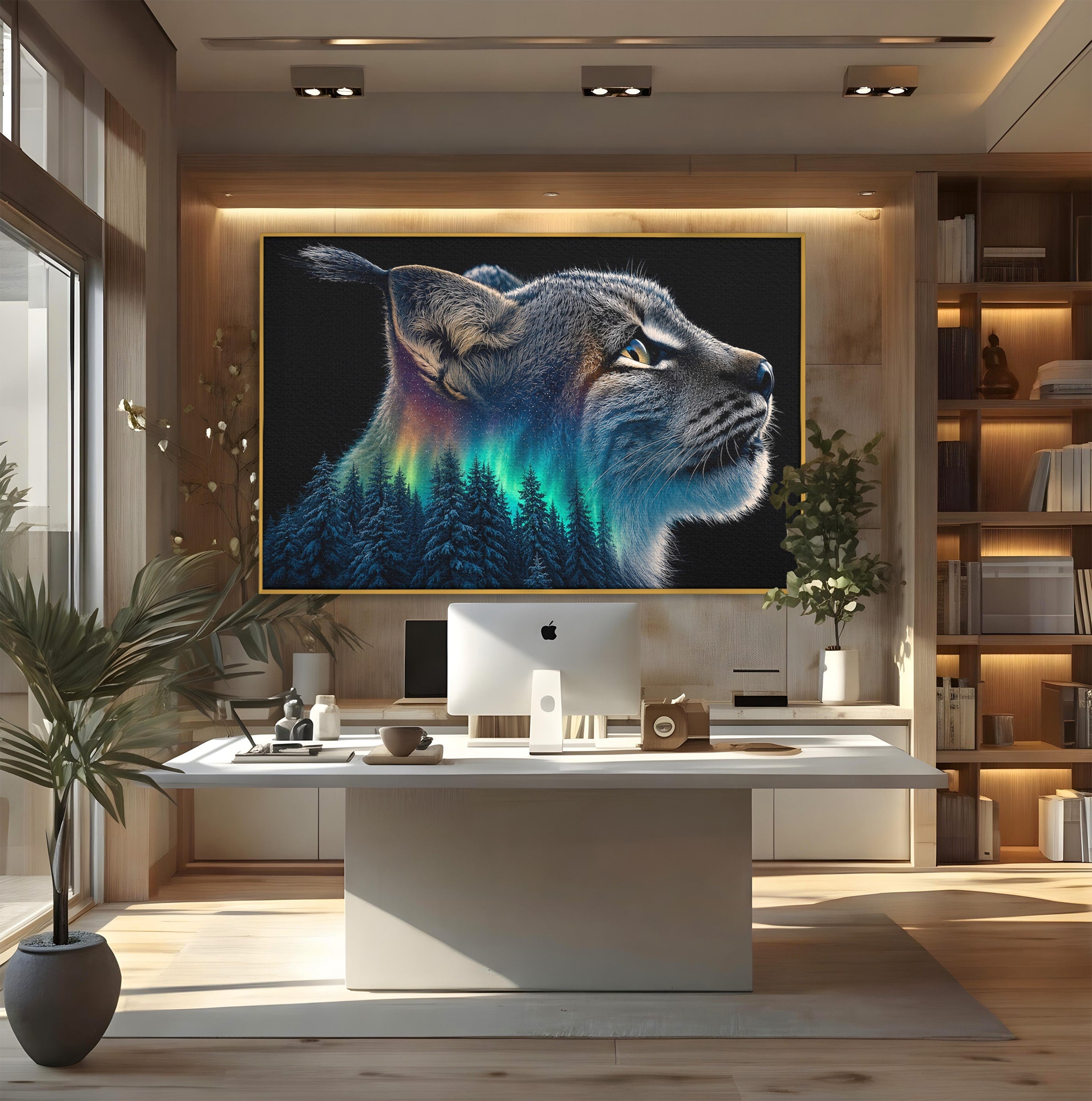 Tablou Canvas Premium LuxCanva® M1640, Lynx Aurora, Lynx, Aurora Boreala, Natura, Animale Salbatice, Living, Culori Vibrante