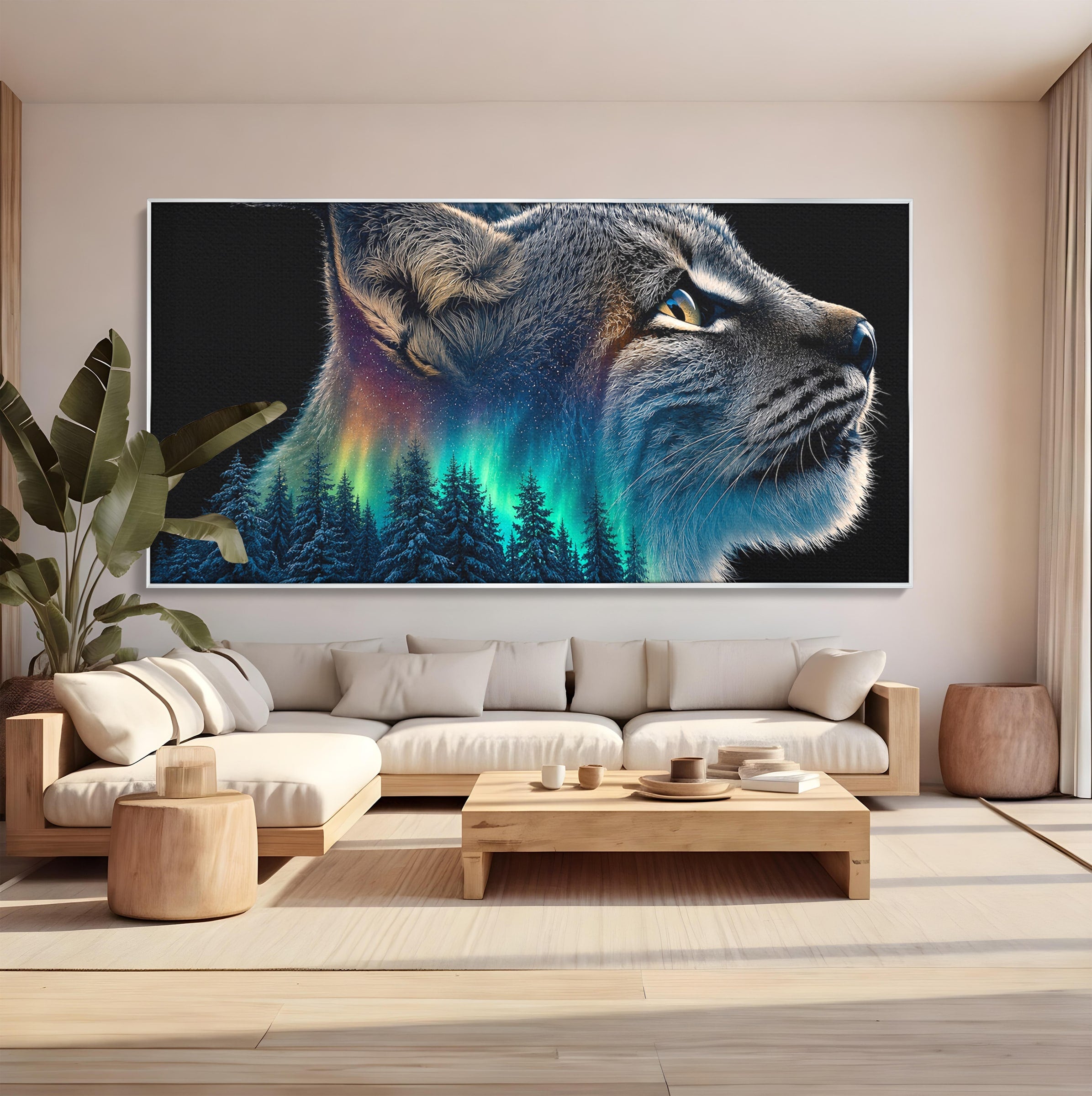Tablou Canvas Premium LuxCanva® M1640, Lynx Aurora, Lynx, Aurora Boreala, Natura, Animale Salbatice, Living, Culori Vibrante
