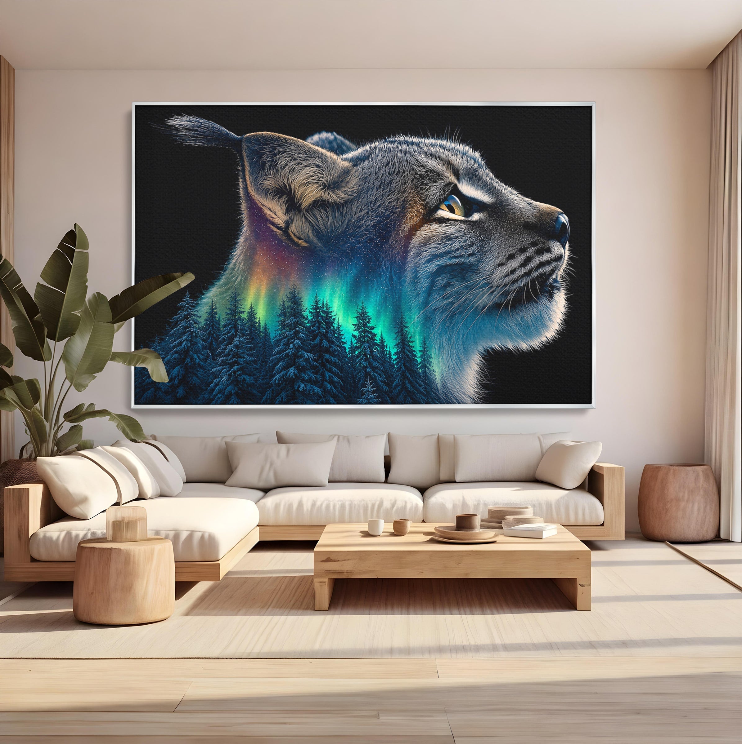 Tablou Canvas Premium LuxCanva® M1640, Lynx Aurora, Lynx, Aurora Boreala, Natura, Animale Salbatice, Living, Culori Vibrante