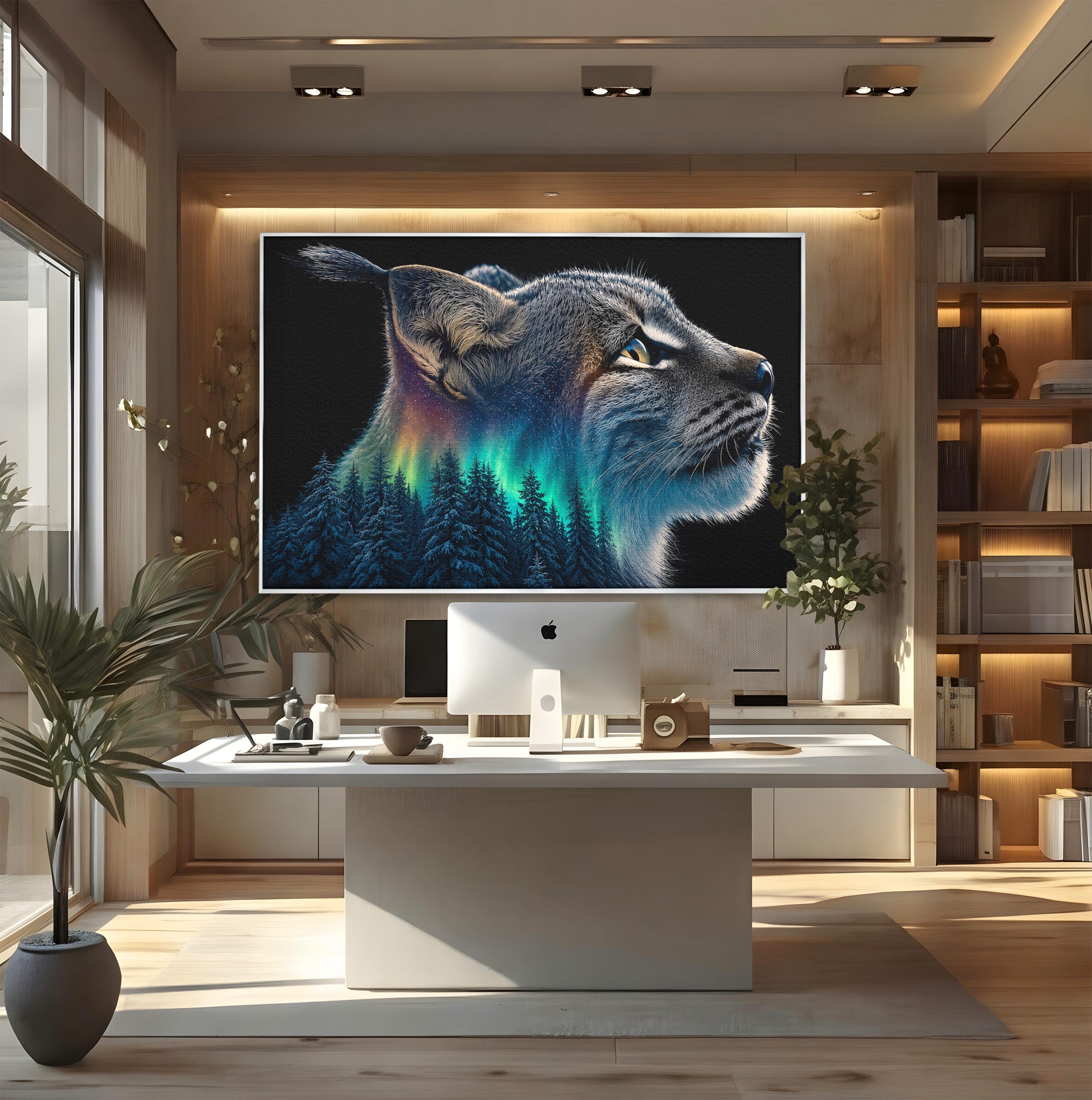 Tablou Canvas Premium LuxCanva® M1640, Lynx Aurora, Lynx, Aurora Boreala, Natura, Animale Salbatice, Living, Culori Vibrante
