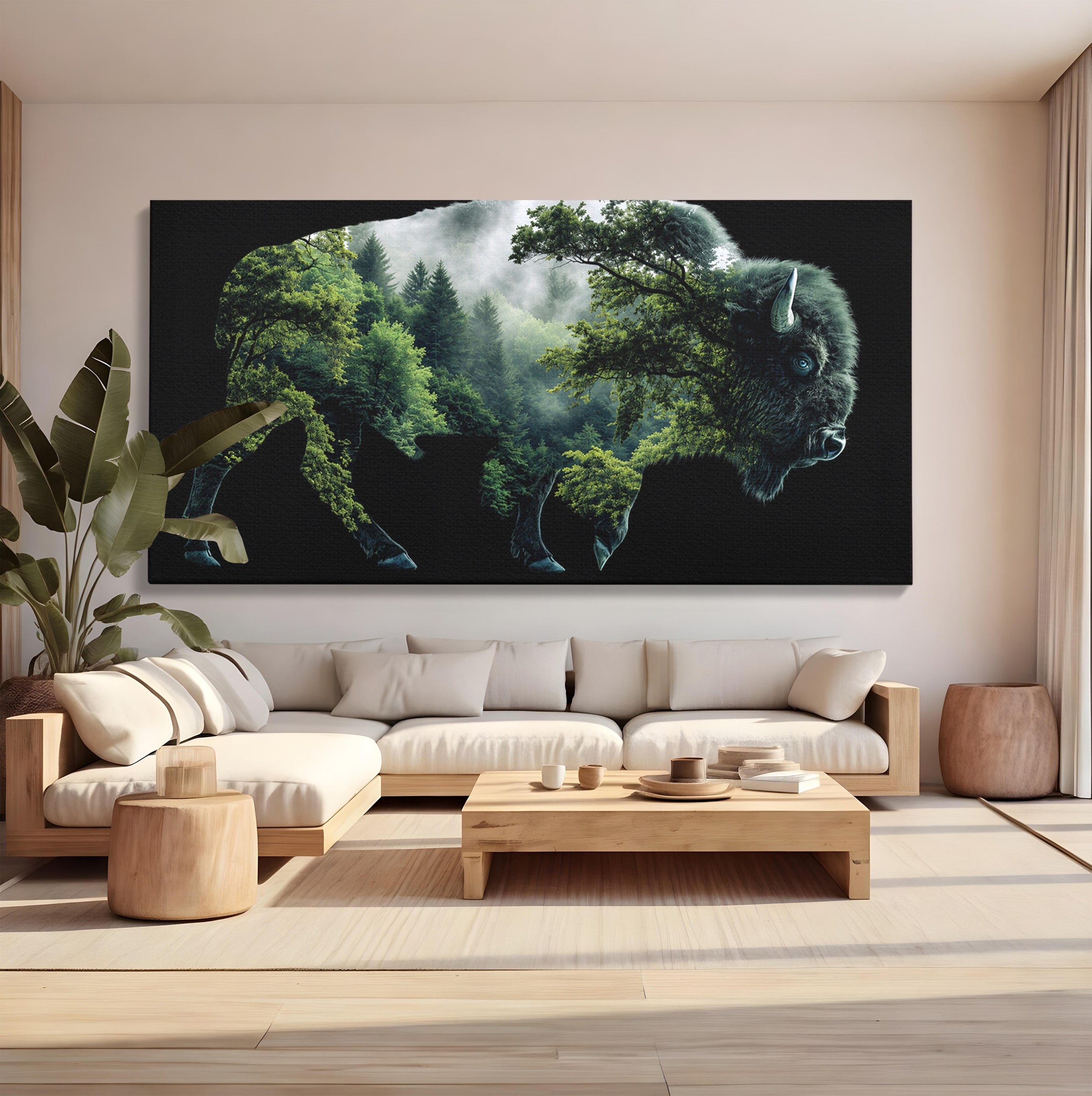 Tablou Canvas Premium LuxCanva® M1641, Bizonul Padurii, Bizon, Padure, Natura, Animale, Living, Culori Vibrante