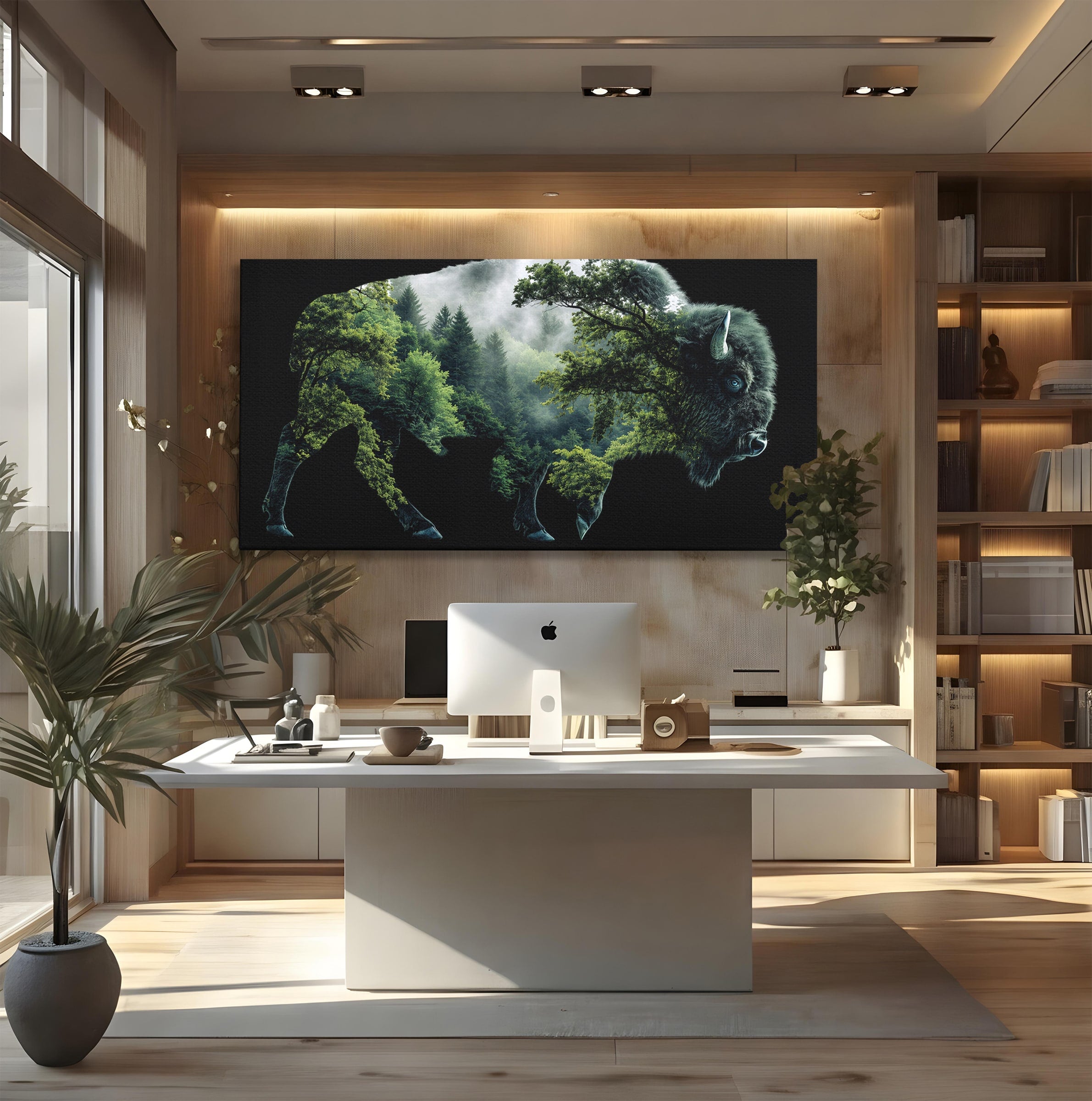 Tablou Canvas Premium LuxCanva® M1641, Bizonul Padurii, Bizon, Padure, Natura, Animale, Living, Culori Vibrante