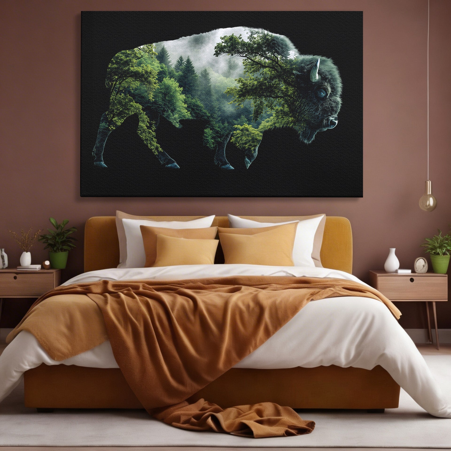 Tablou Canvas Premium LuxCanva® M1641, Bizonul Padurii, Bizon, Padure, Natura, Animale, Living, Culori Vibrante