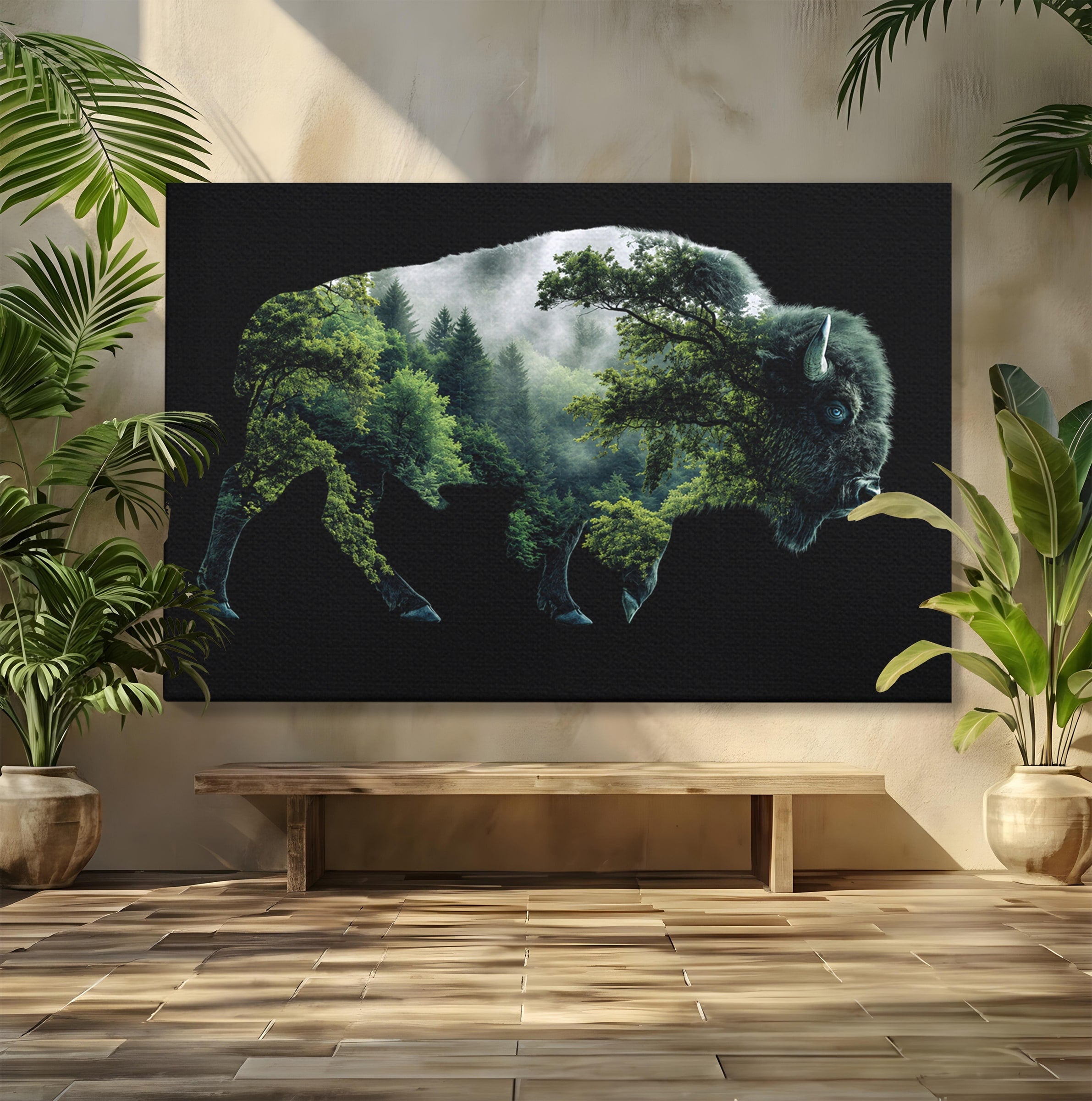 Tablou Canvas Premium LuxCanva® M1641, Bizonul Padurii, Bizon, Padure, Natura, Animale, Living, Culori Vibrante