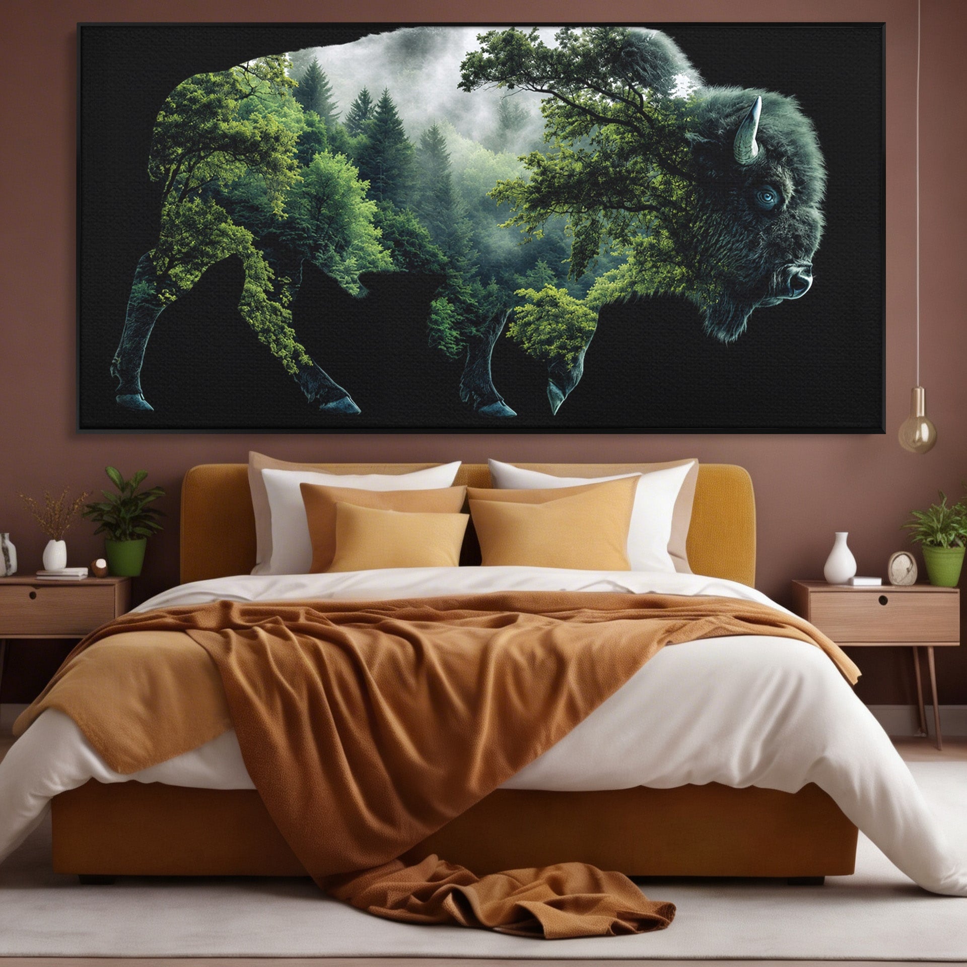 Tablou Canvas Premium LuxCanva® M1641, Bizonul Padurii, Bizon, Padure, Natura, Animale, Living, Culori Vibrante