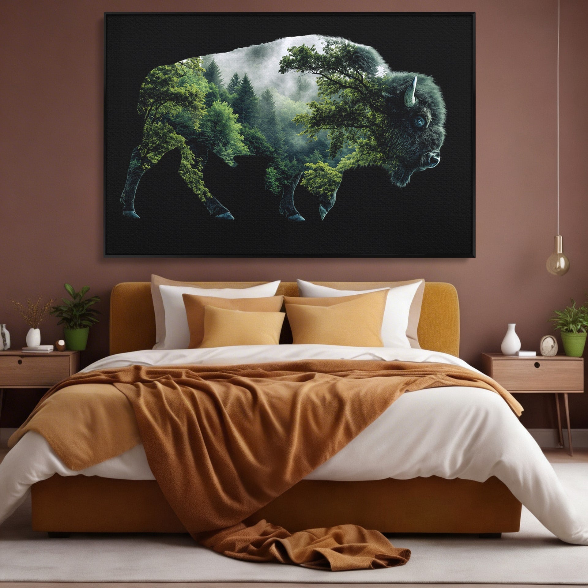 Tablou Canvas Premium LuxCanva® M1641, Bizonul Padurii, Bizon, Padure, Natura, Animale, Living, Culori Vibrante